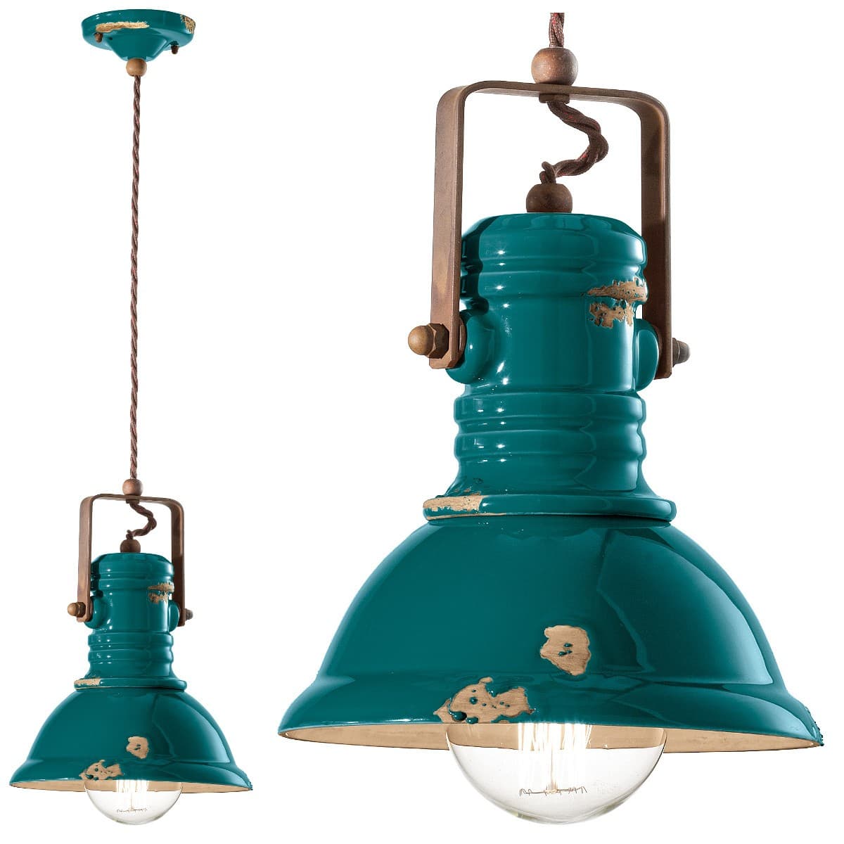 Lampadario rustico Ferroluce Retrò INDUSTRIAL C1691 E27 LED ceramica sospensione - 25