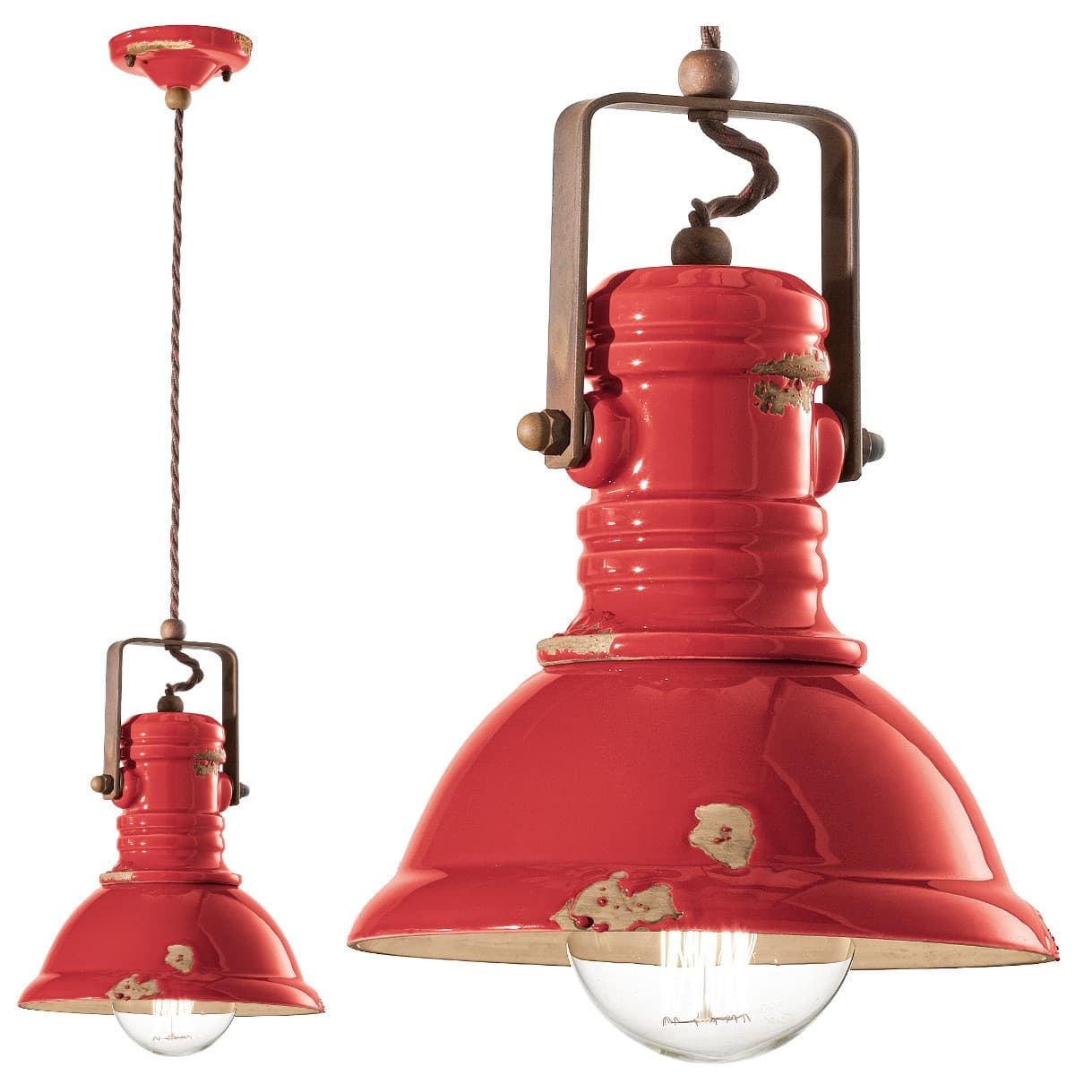 Lampadario rustico Ferroluce Retrò INDUSTRIAL C1691 E27 LED ceramica sospensione - 24
