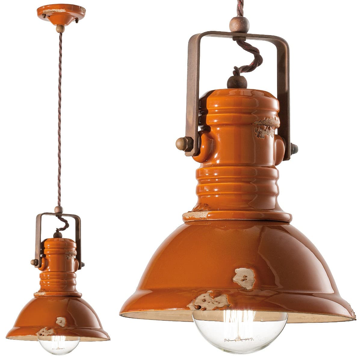 Lampadario rustico Ferroluce Retrò INDUSTRIAL C1691 E27 LED ceramica sospensione - 23