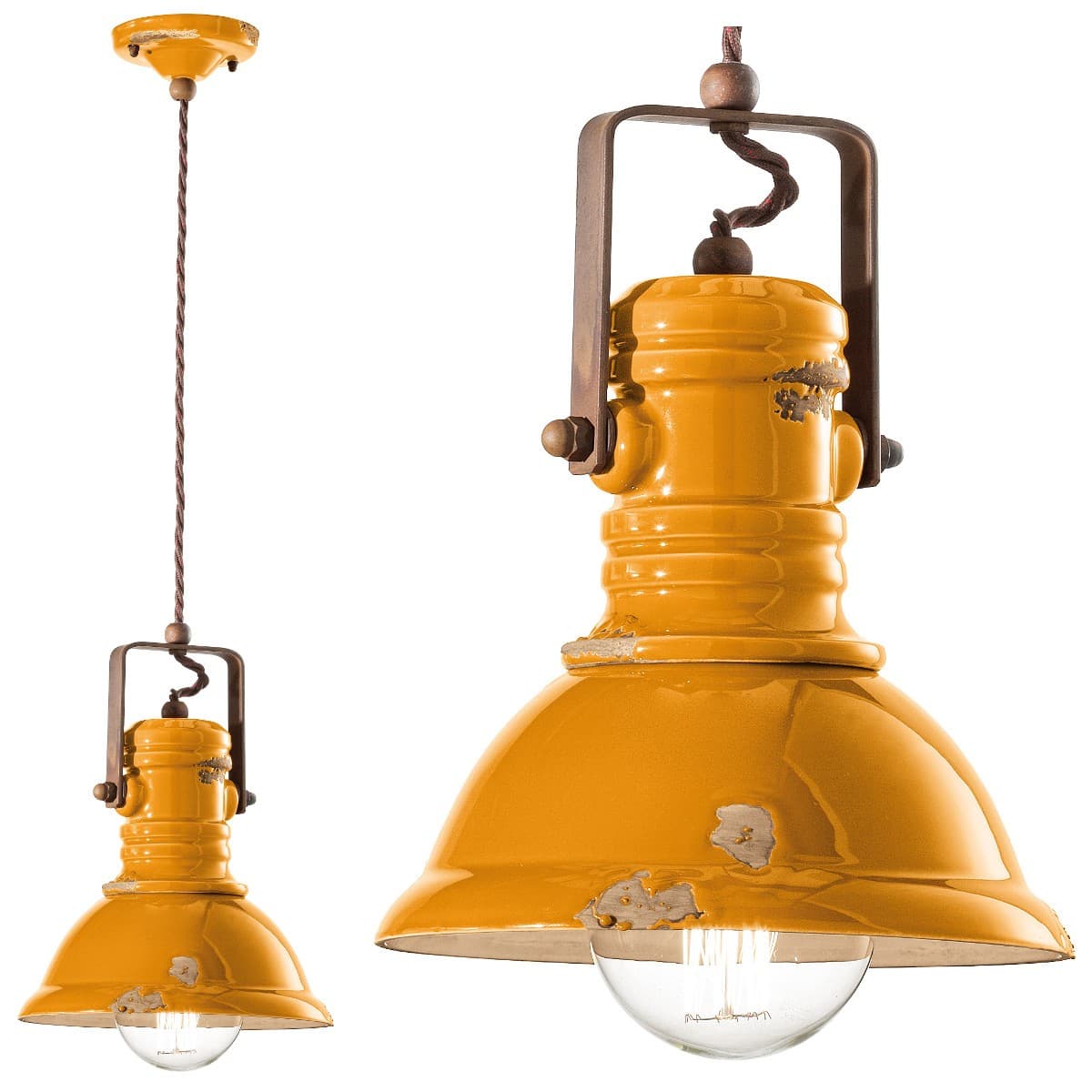 Lampadario rustico Ferroluce Retrò INDUSTRIAL C1691 E27 LED ceramica sospensione - 21