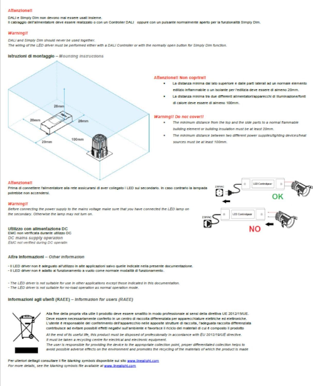Alimentatore Linea Light C-E200003 ACQUALED PRO driver dimmerabile 500mA IP67 - 5