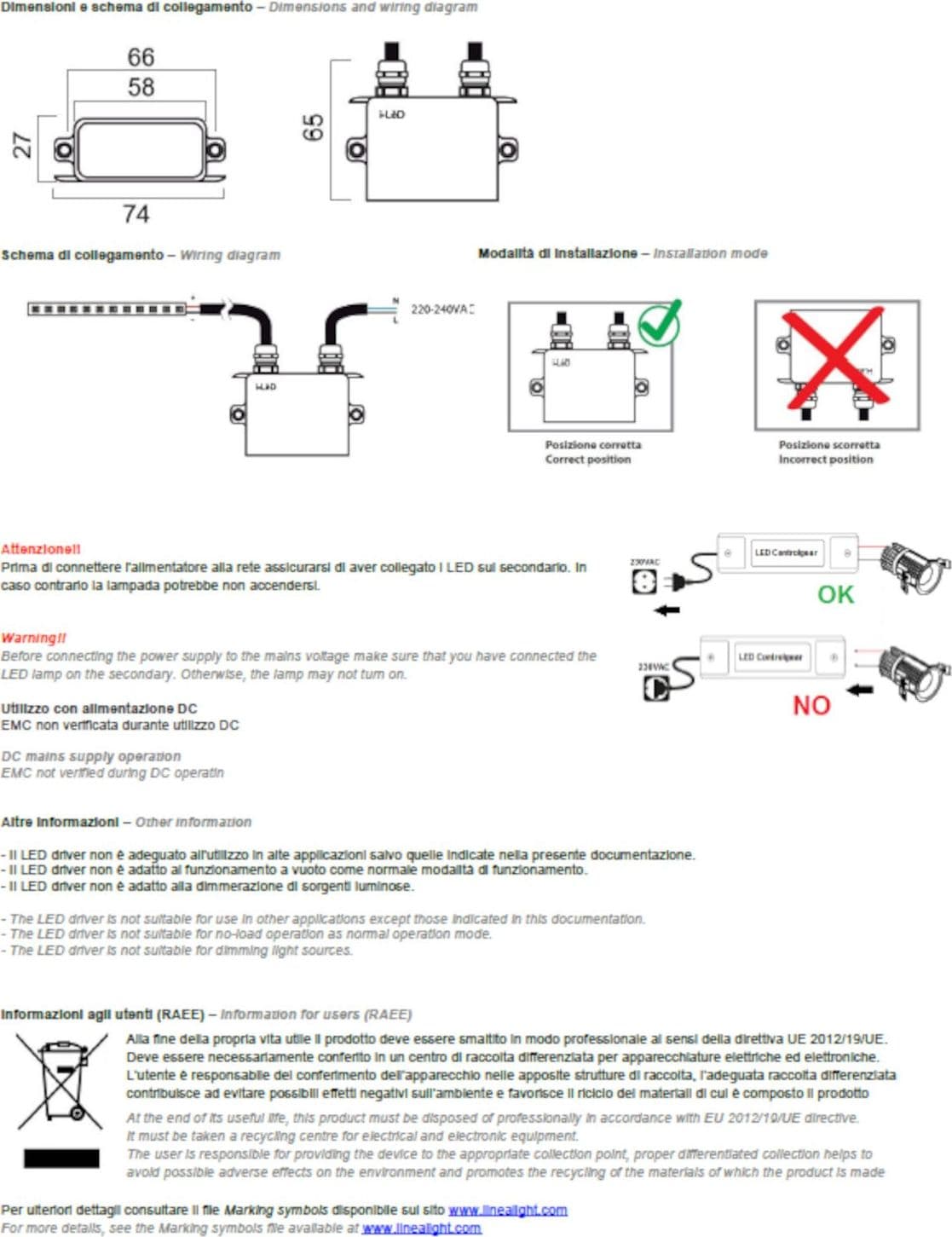 Alimentatore Linea Light 89422 3.5W driver 500mA IP67 - 4