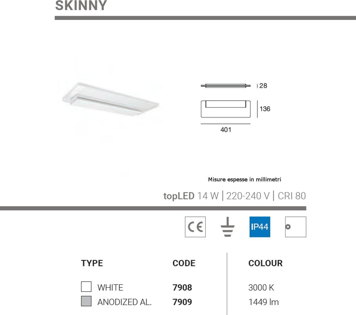 Applique moderno Linea Light Group SKINNY 7908 7909 LED alluminio policarbonato lampada parete - 10