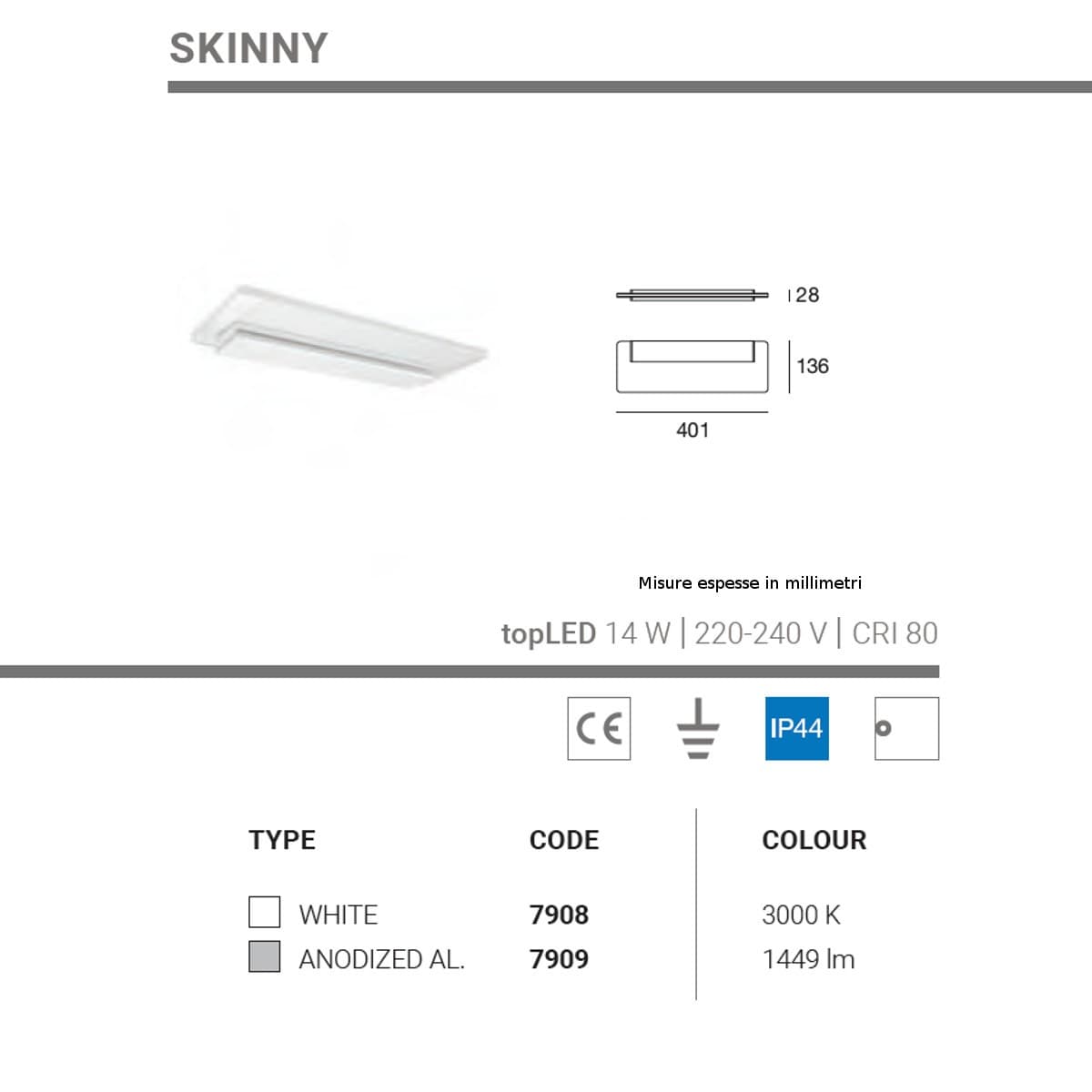 Applique moderno Linea Light Group SKINNY 7908 7909 LED alluminio policarbonato lampada parete - 10