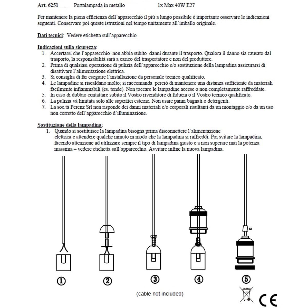 Portalampada metallo Perenz 6251 E27 LED moderno bianco opaco nero opaco cromo lucido cromo spazzolato interno - 4