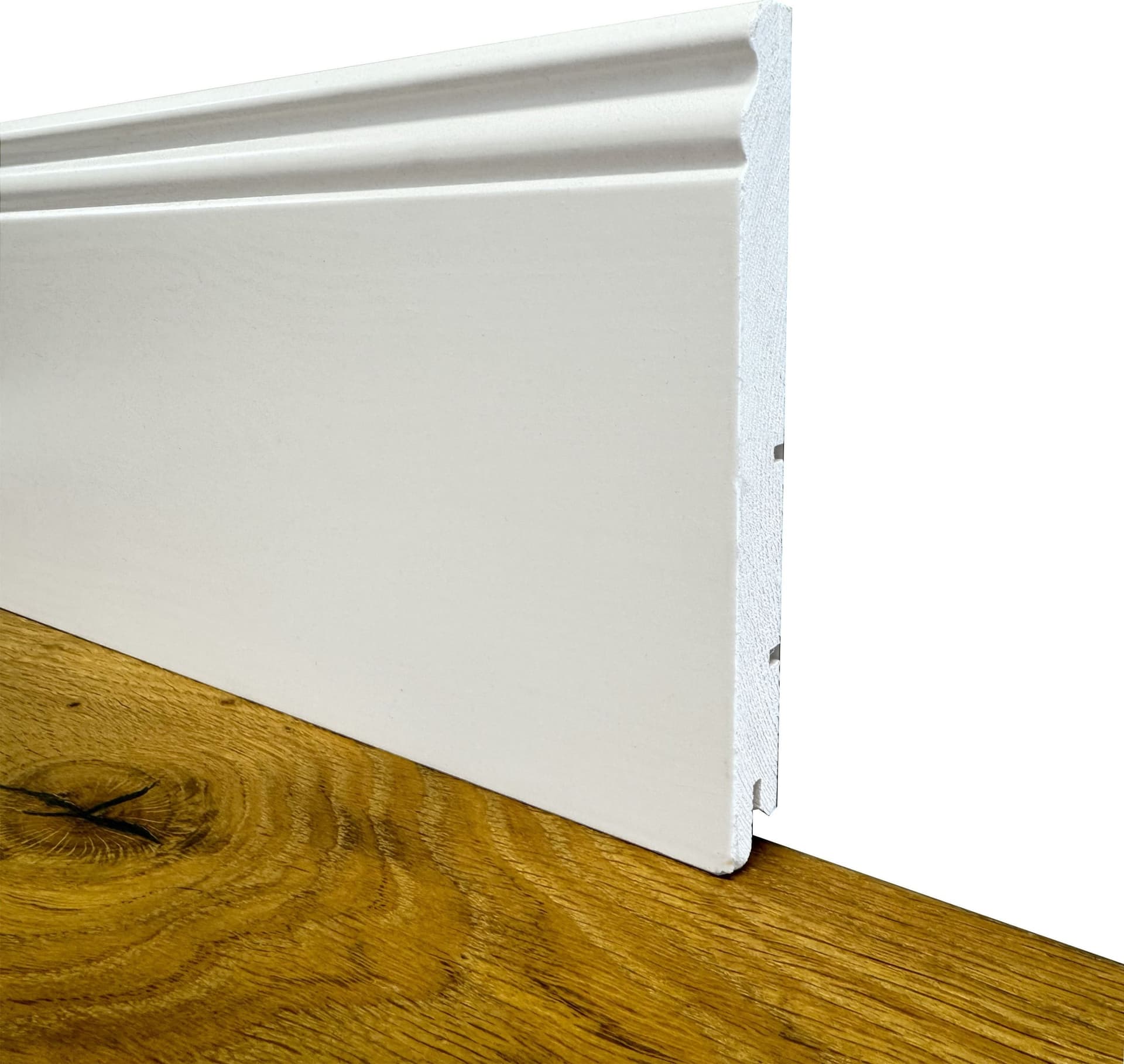 100ml di Battiscopa PREMIUM in legno MASSELLO mod.DUCALE 144x15 laccato bianco liscio - Eternal Parquet