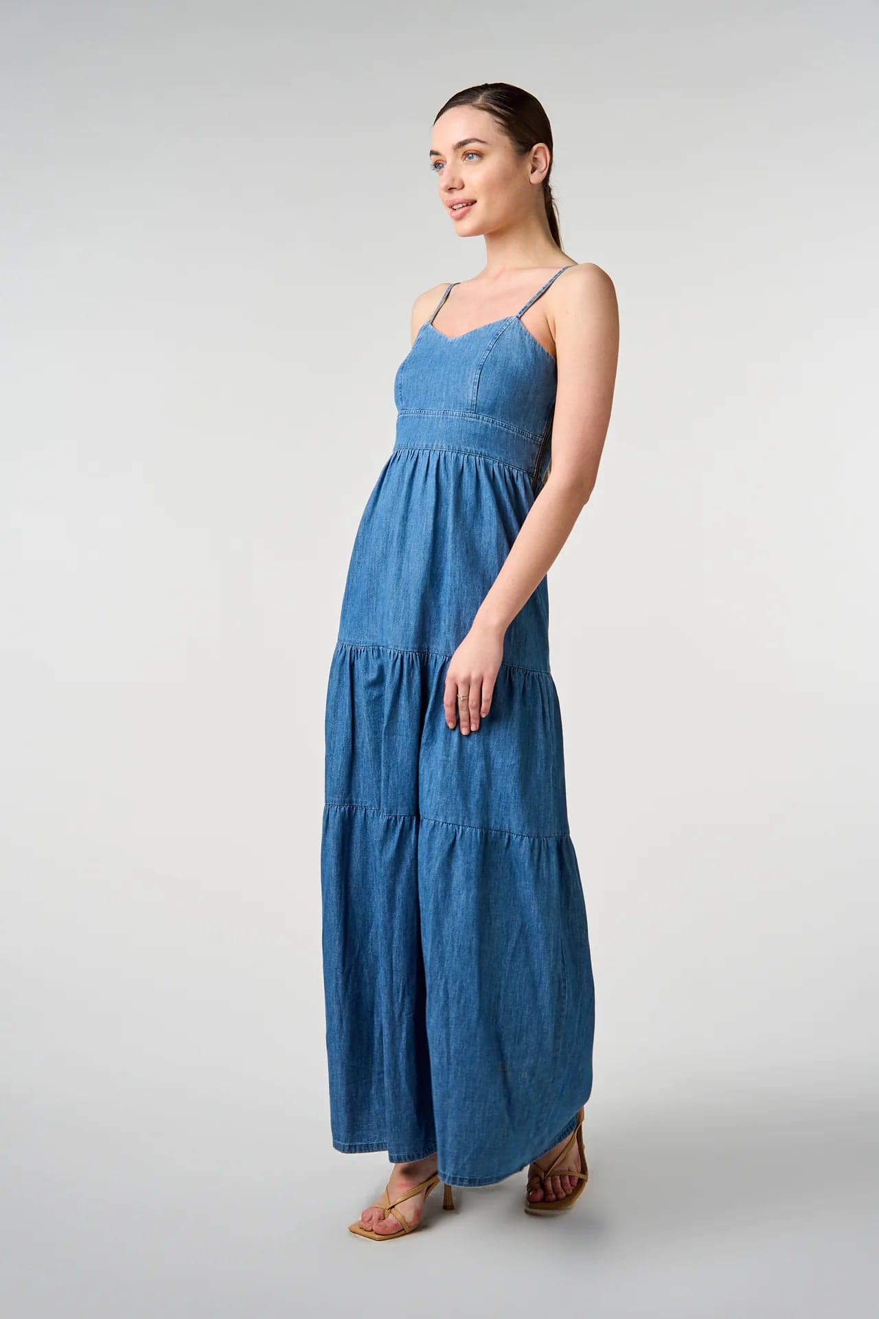 Sarah-Chole-Vestito-Donna-Jeans-Estivo-Lungo-Casual-LIAM-Abito-In-Cotone-Denim-Blu