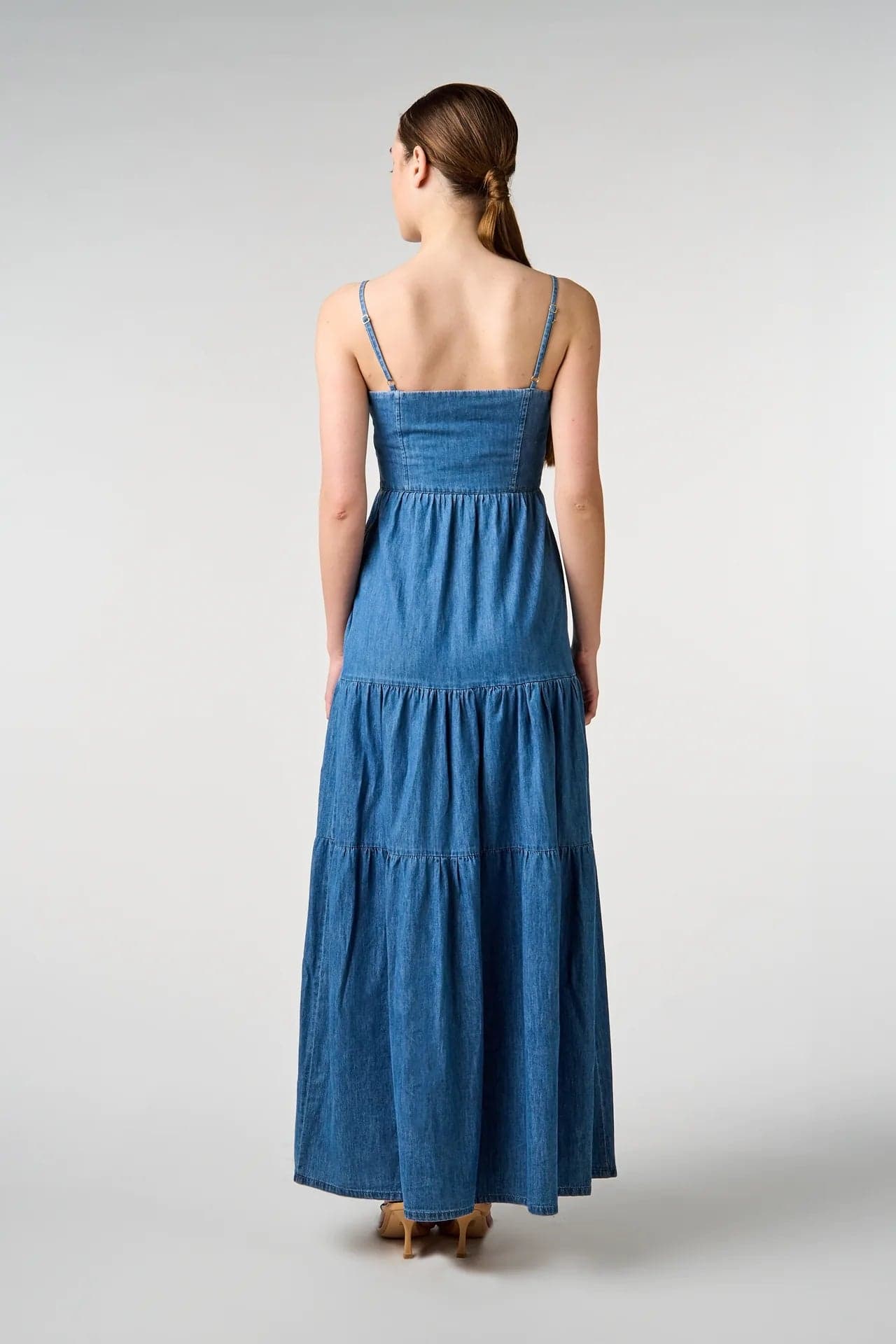 Sarah-Chole-Vestito-Donna-Jeans-Estivo-Lungo-Casual-LIAM-Abito-In-Cotone-Denim-Blu