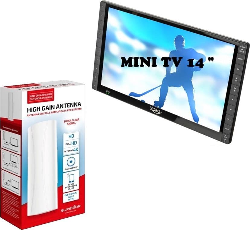 Televisore portatile LED 14" Pollici FULL HD XORO PTL 1400 V2 DVB-T2 H.265/HEVC 10 bit con Antenna Digitale Terrestre Amplificata per esterni NAO-001 SUPERIOR - 8