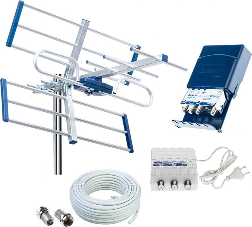 Kit Mini Antenna Tv Esterna Digitale Terrestre Completo di Amplificatore Di Segnale Da Palo 2 Ingressi UHF e 1 VHF 32dB  - 6