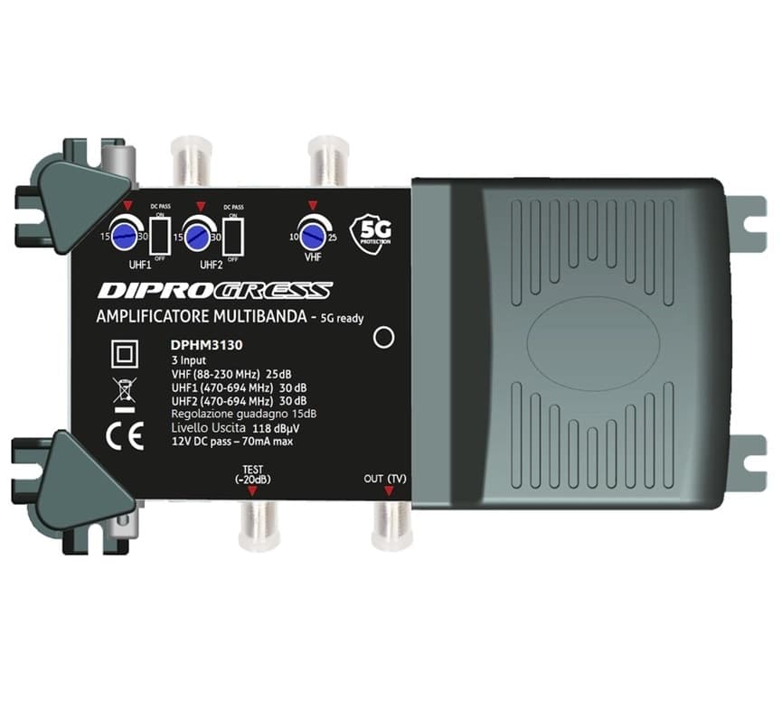 Centralino amplificatore multibanda da interno 3 Ingressi 1xVHF+2xUHF Filtro LTE 5G DIPROGRESS DPHM3130 - 2