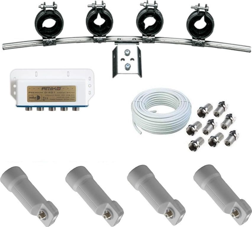 Kit Multifeed Universale per parabola satellitare per la ricezione di quattro satelliti 9E 13E 16E 19E - 3