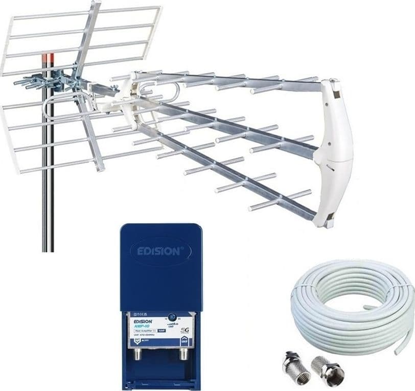 Kit Montaggio Antenna Tv 5G DVB-T2 Digitale Terrestre con Amplificatore da Palo 25dB da Esterno  - 5