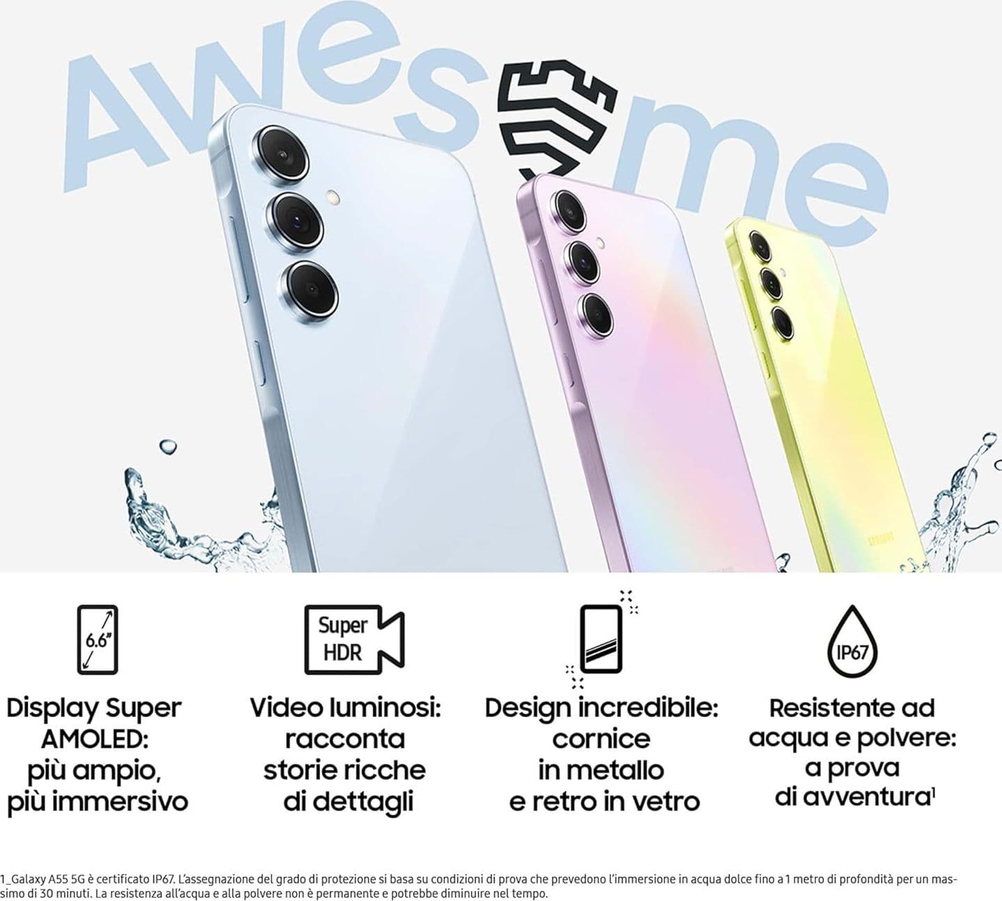 Samsung Galaxy A55 5G 8Gb Ram 128Gb Dual Sim Awesome Lemon + Cover Clear Case Omaggio - 4