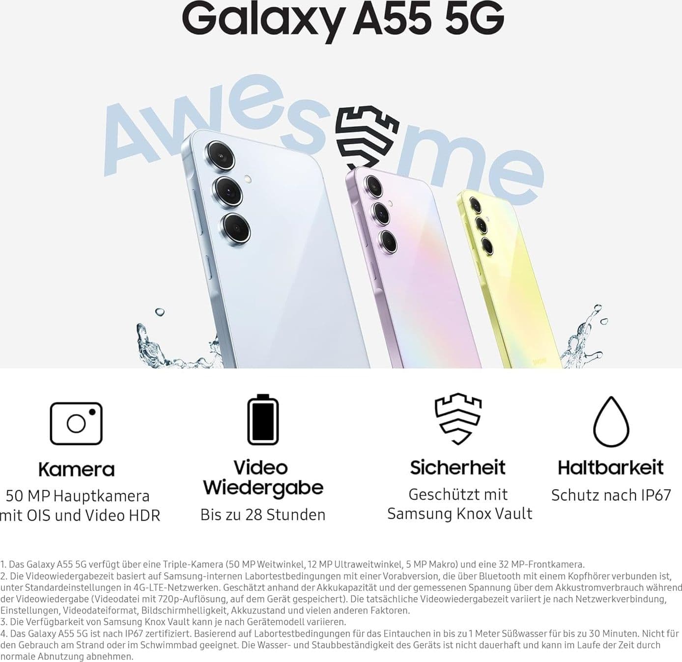 Samsung Galaxy A55 5G 8Gb Ram 128Gb Dual Sim Awesome Iceblu + Cover Clear Case Omaggio - 3