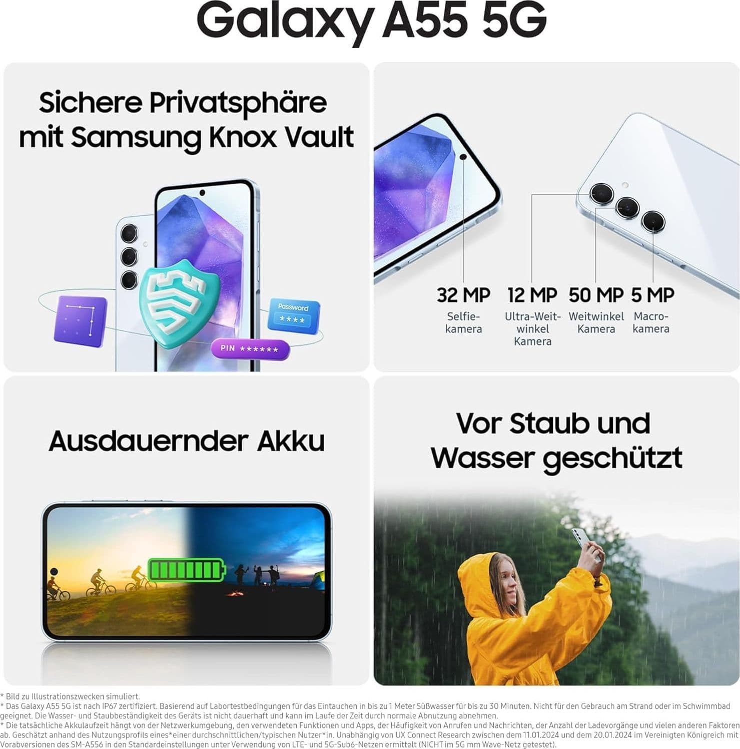 Samsung Galaxy A55 5G 8Gb Ram 128Gb Dual Sim Awesome Iceblu + Cover Clear Case Omaggio - 4