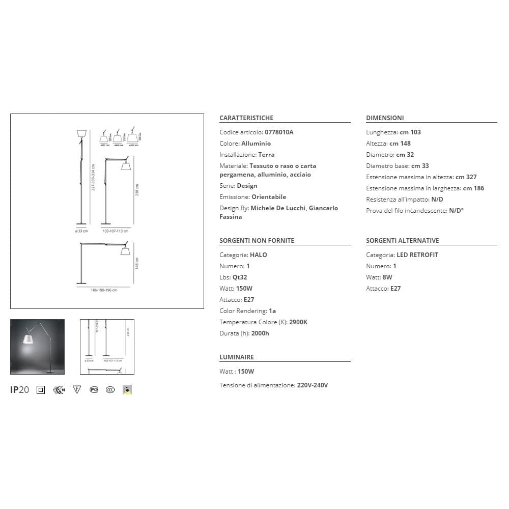 Artemide Tolomeo Mega Terra Alluminio Dimm. Lampada da Terra - 2