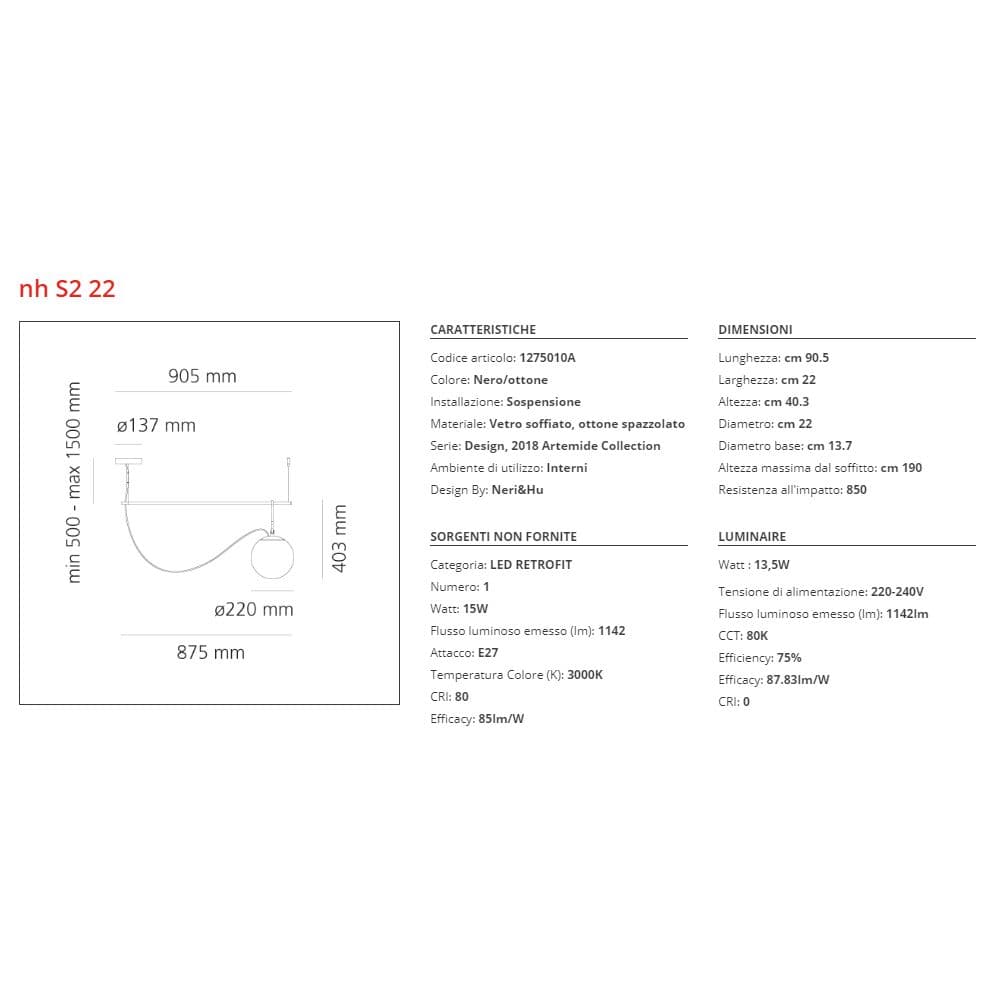 Lampada a sospensione Artemide NH S2 22 - 2
