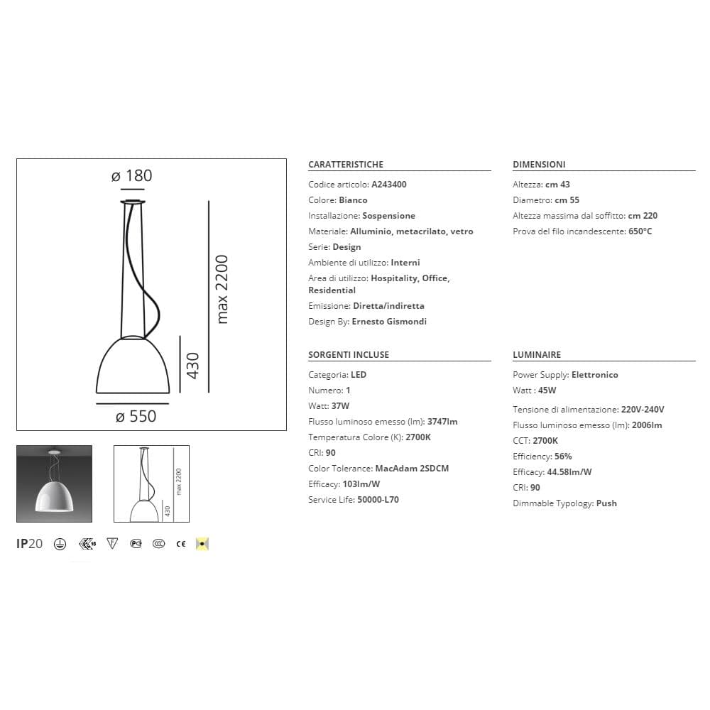Lampada a sospensione Artemide Nur Gloss LED - 5