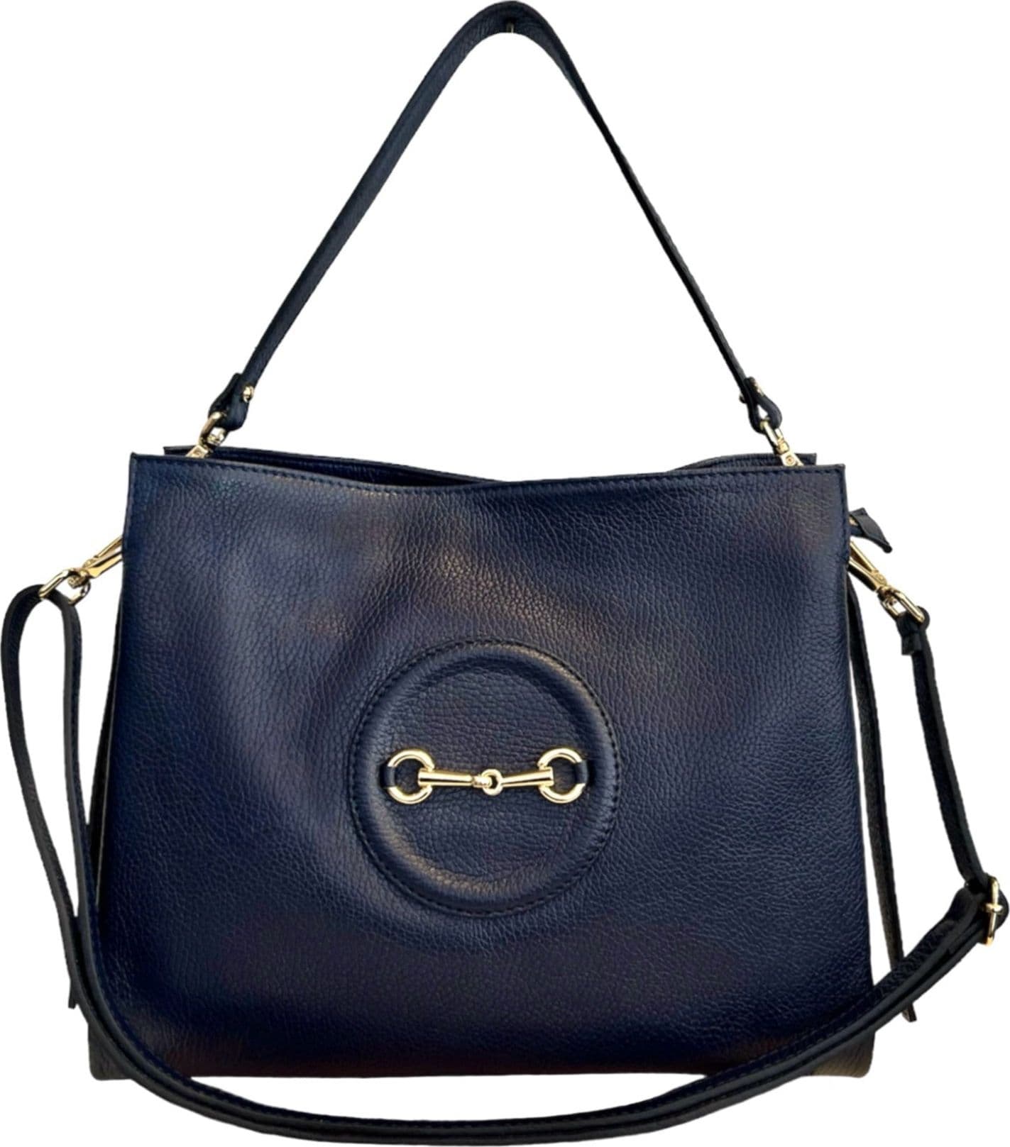 Modarno Borsa donna a tracolla/mano stile Morsetto metallico – Blu Scuro – pelle