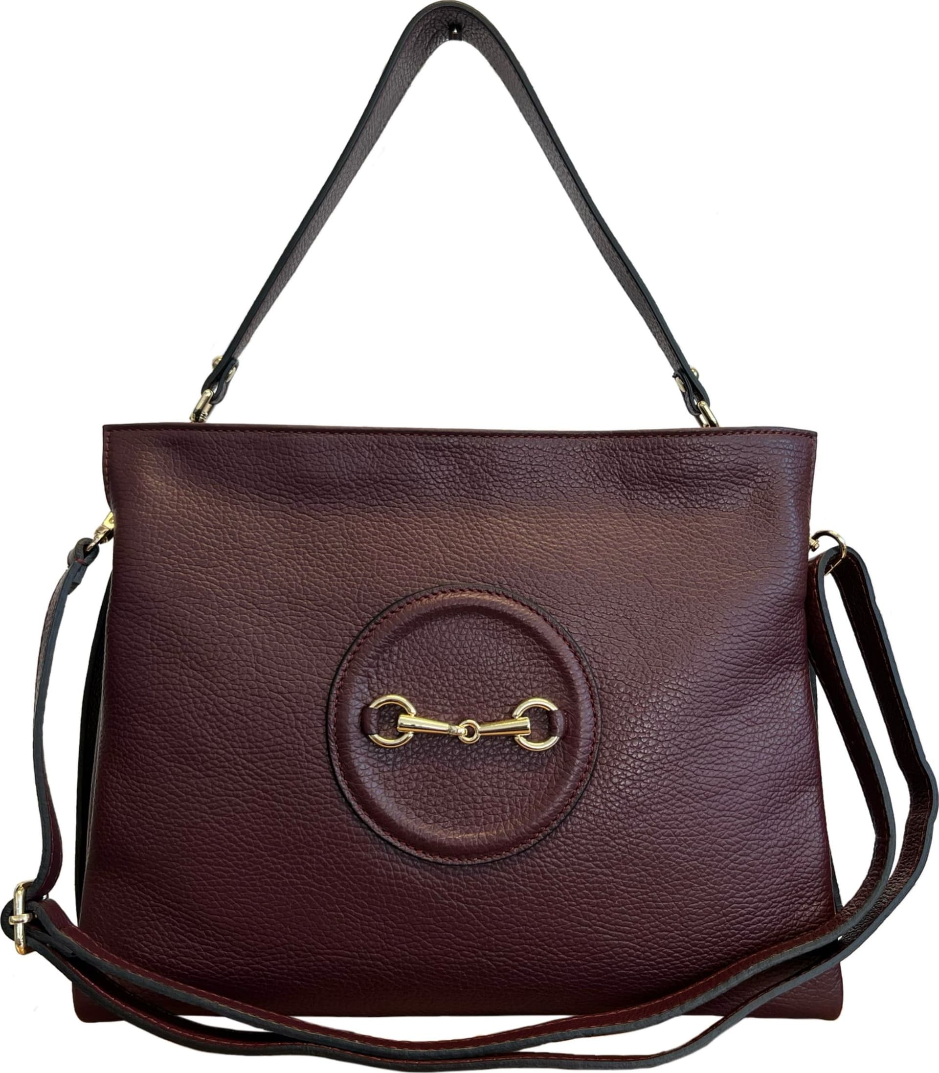 Modarno Borsa donna a tracolla/mano stile Morsetto metallico – Bordeaux Scuro – pelle