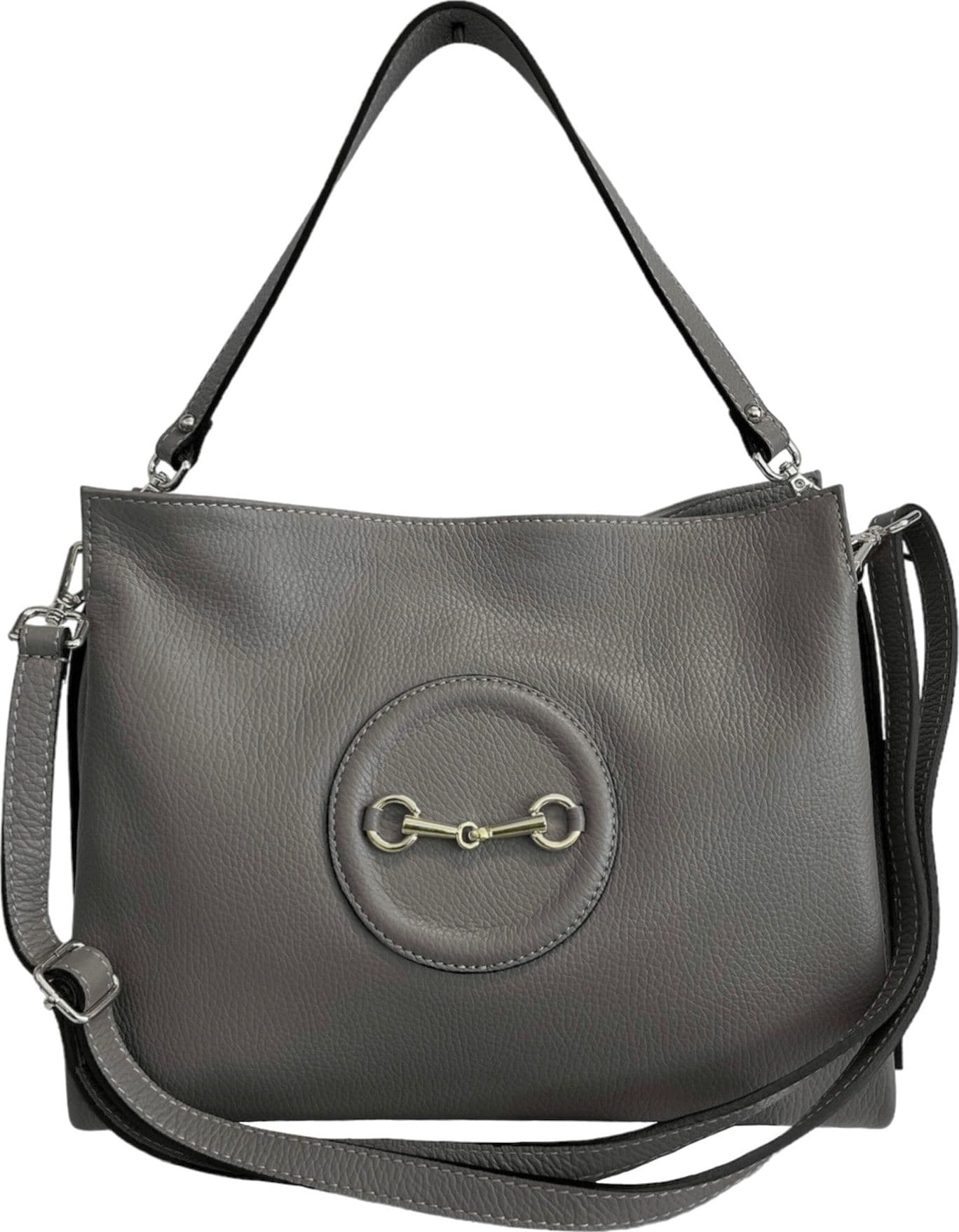 Modarno Borsa donna a tracolla/mano stile Morsetto metallico – Grigio – pelle