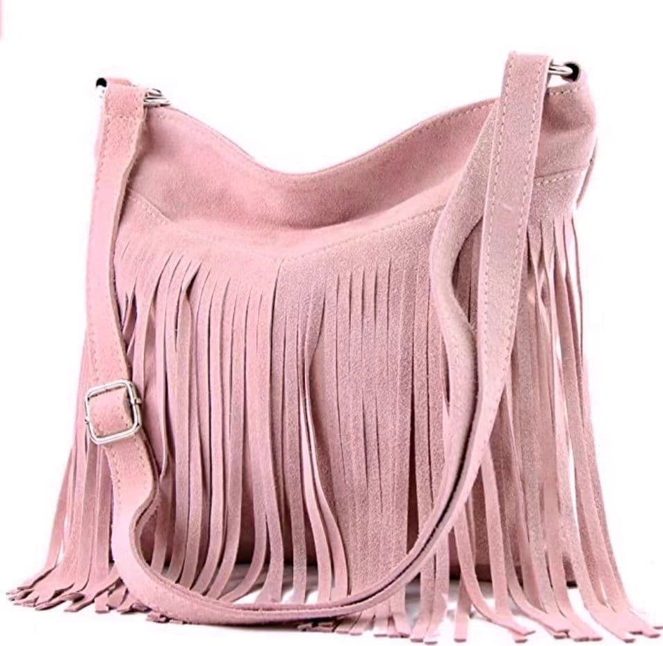 Modarno Borsa a tracolla con frange in camoscio - borsa tracolla donna in pelle scamosciata - 21