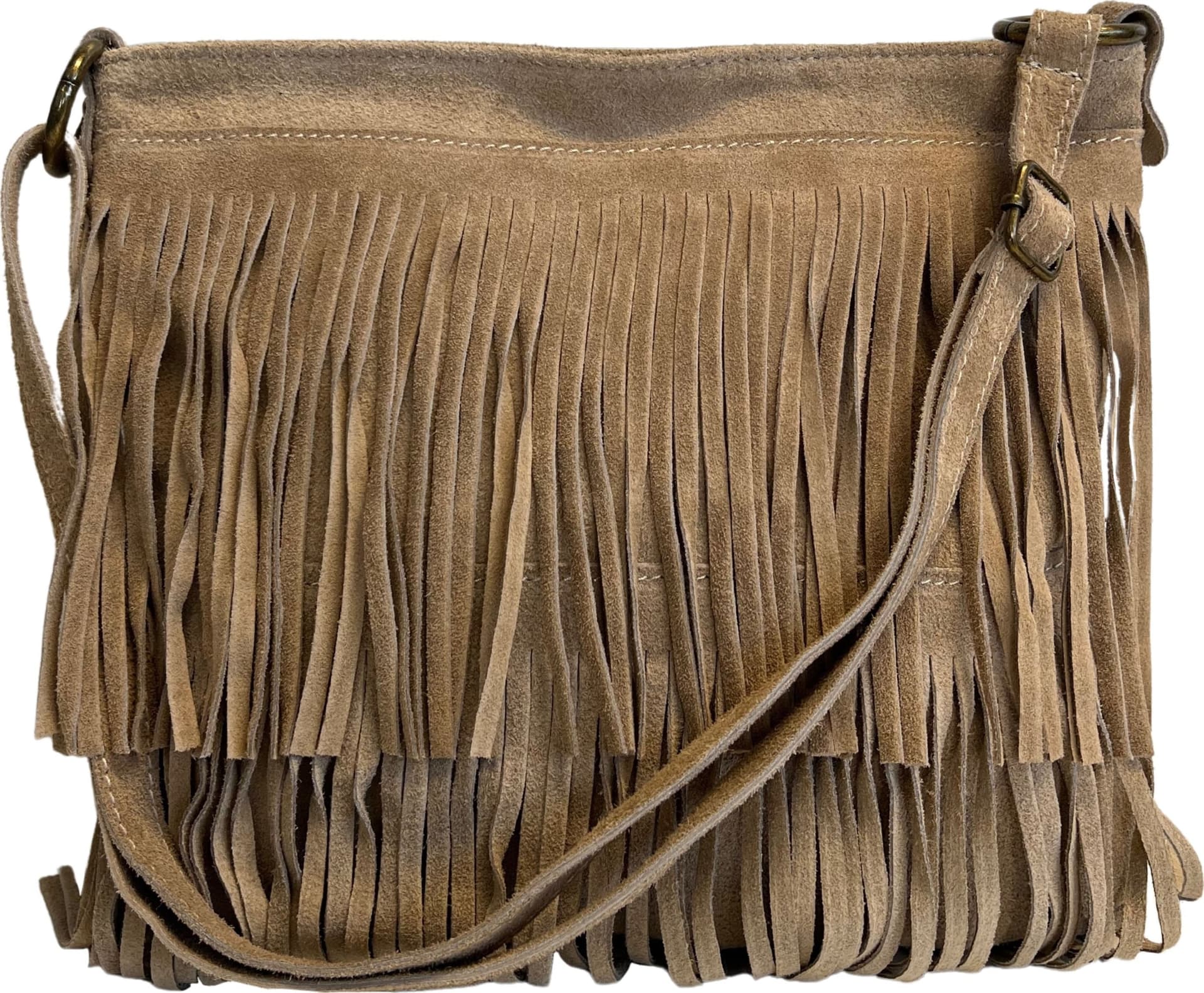 Modarno Borsa a tracolla con frange in camoscio - borsa tracolla donna in pelle scamosciata - 25