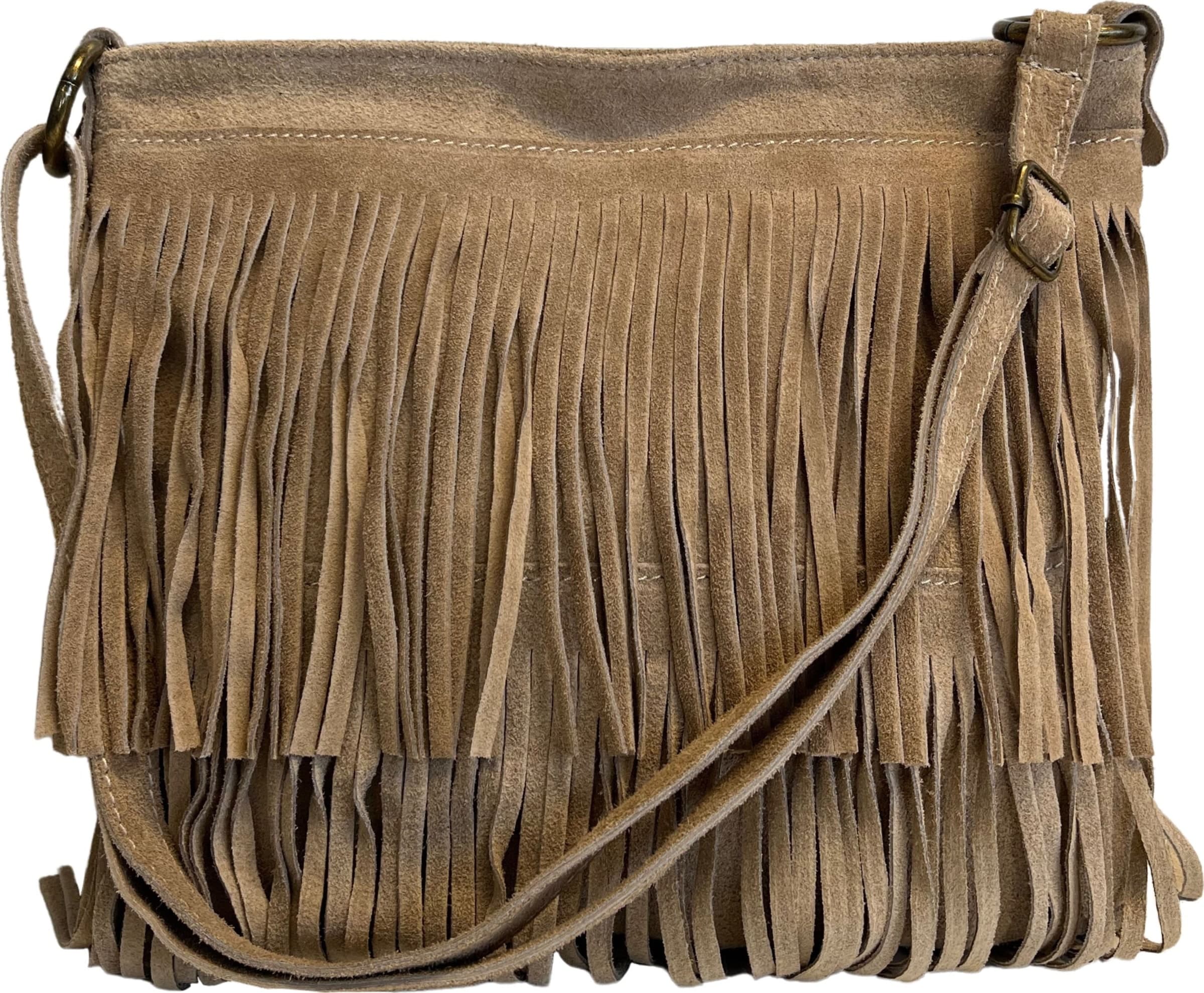 Modarno Borsa a tracolla con frange in camoscio - borsa tracolla donna in pelle scamosciata - 25