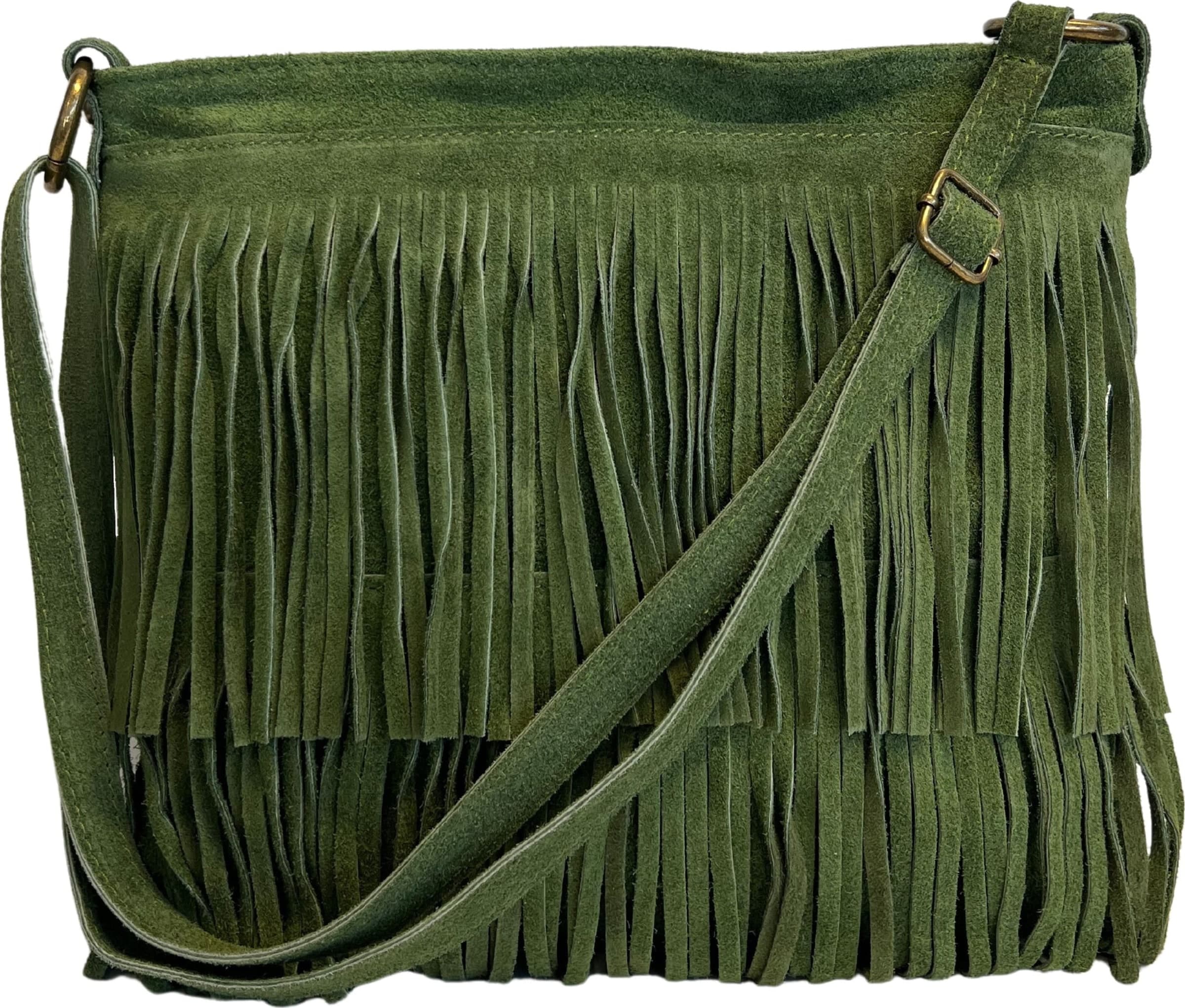 Modarno Borsa a tracolla con frange in camoscio - borsa tracolla donna in pelle scamosciata - 27