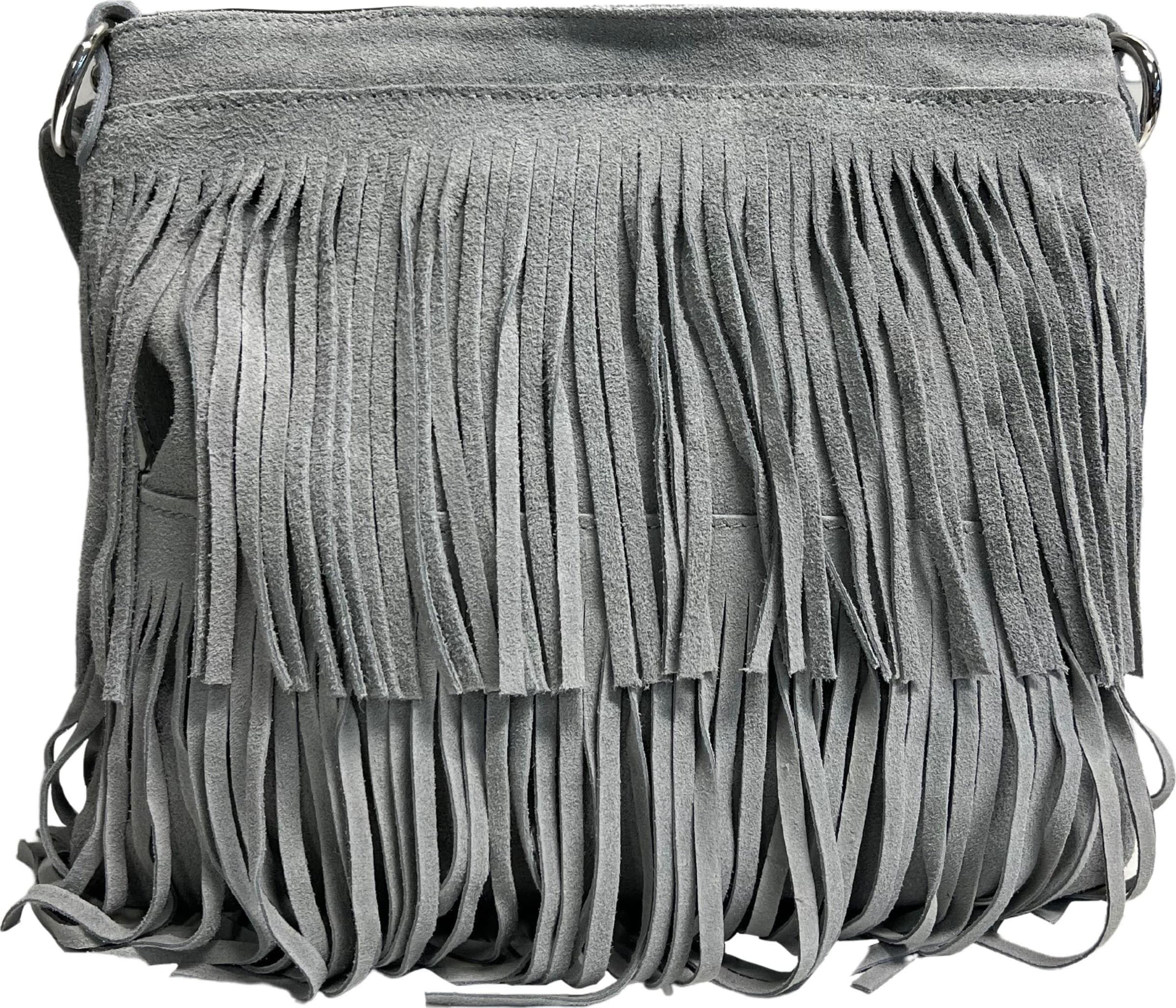 Modarno Borsa a tracolla con frange in camoscio - borsa tracolla donna in pelle scamosciata - 31