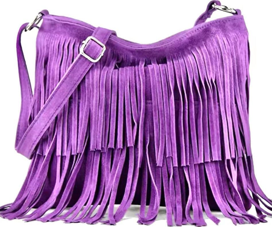 Modarno Borsa a tracolla con frange in camoscio - borsa tracolla donna in pelle scamosciata - 34