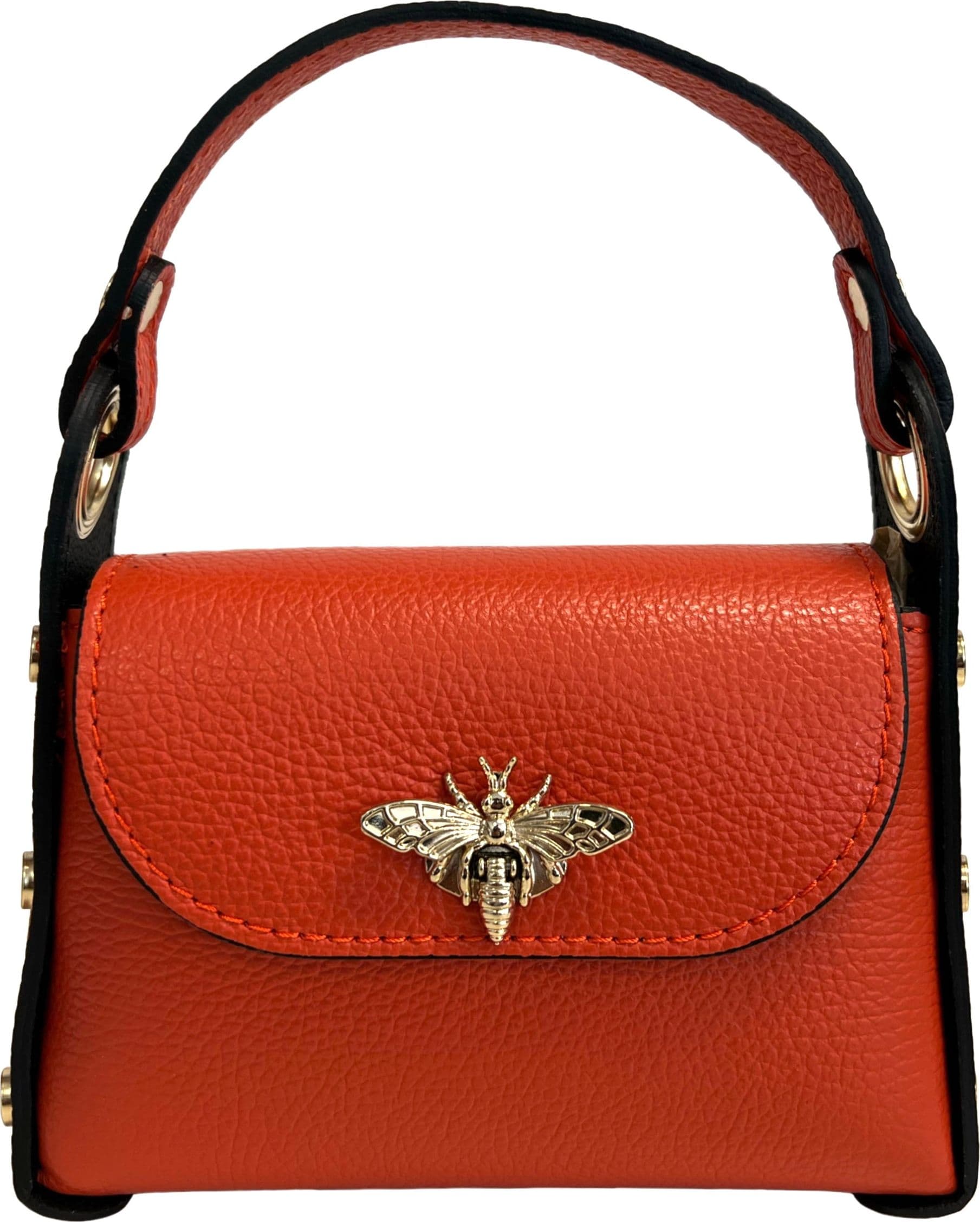 Modarno mini borsa in Vera pelle dollaro con chiusura a moschettone a forma di ape, borchie laterali, catena metallica rimovibile, manico in pelle