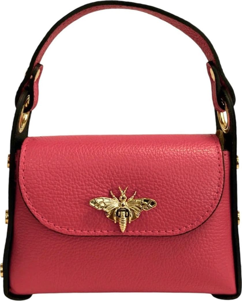 Modarno mini borsa in Vera pelle dollaro con chiusura a moschettone a forma di ape, borchie laterali, catena metallica rimovibile, manico in pelle - 88