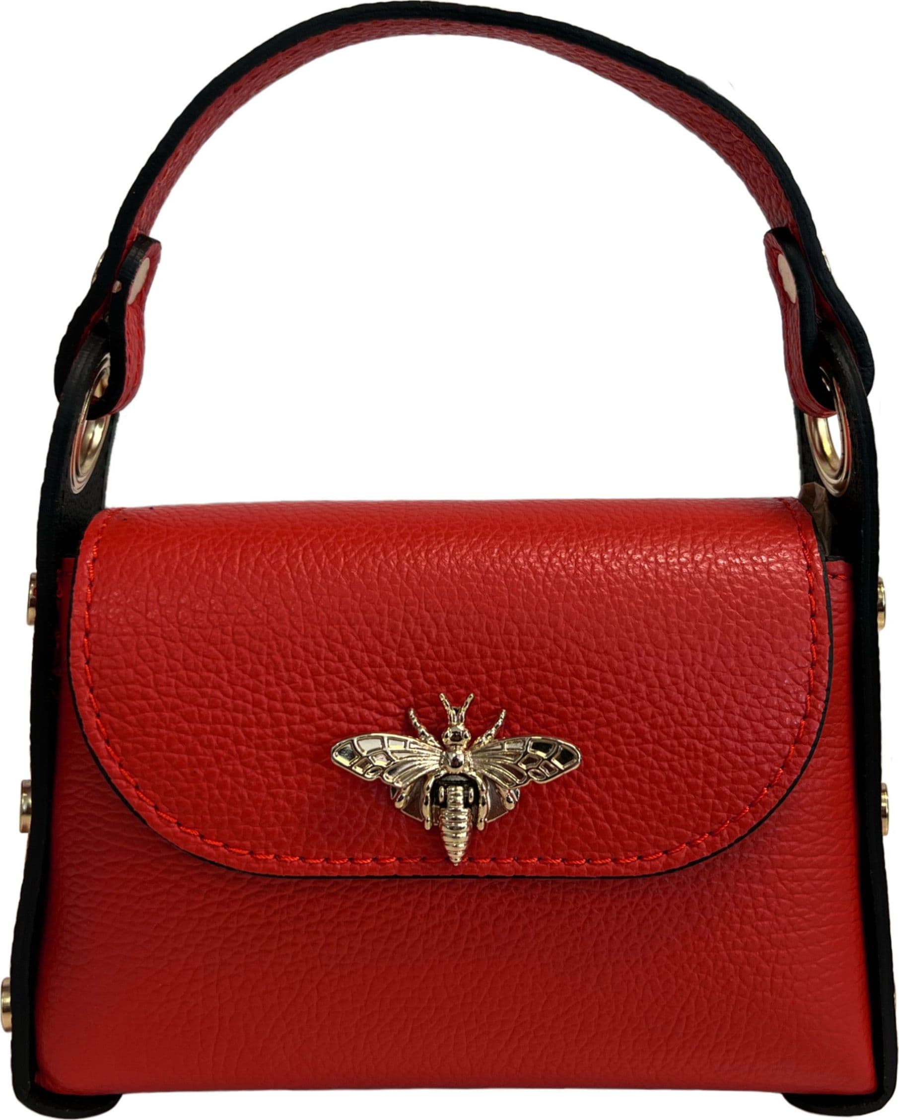 Modarno mini borsa in Vera pelle dollaro con chiusura a moschettone a forma di ape, borchie laterali, catena metallica rimovibile, manico in pelle - 52