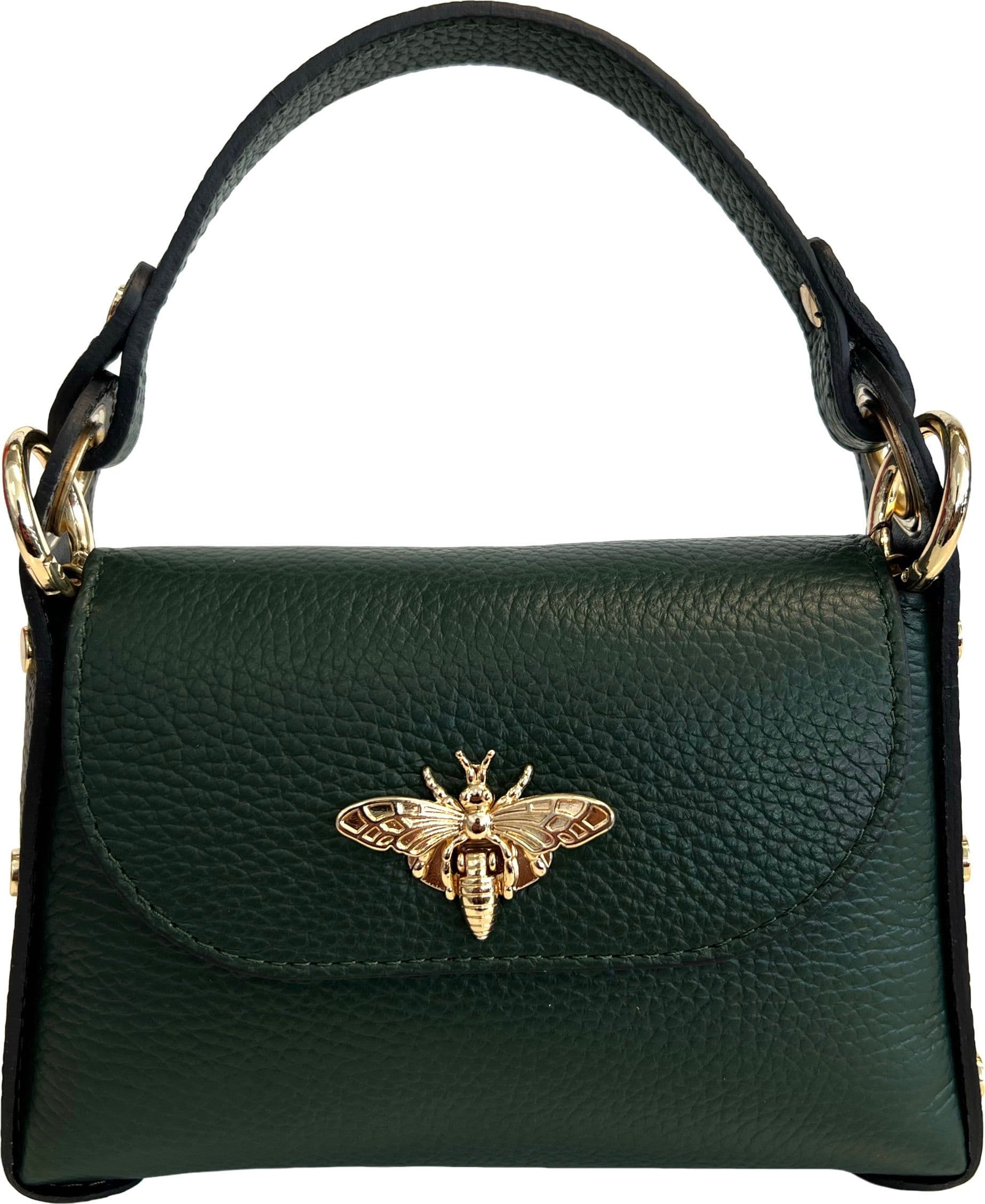 Modarno mini borsa in Vera pelle dollaro con chiusura a moschettone a forma di ape, borchie laterali, catena metallica rimovibile, manico in pelle - 53