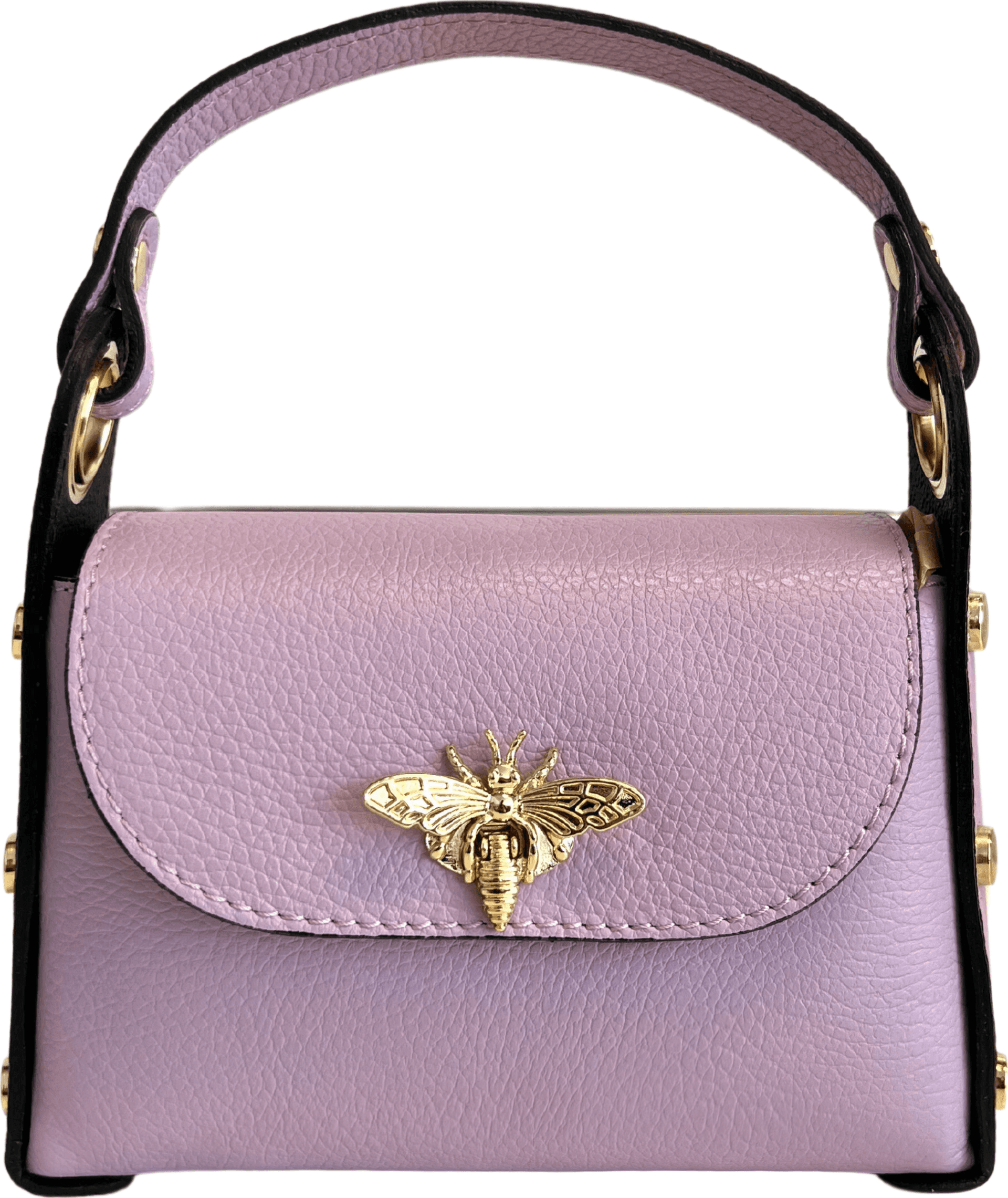 Modarno mini borsa in Vera pelle dollaro con chiusura a moschettone a forma di ape, borchie laterali, catena metallica rimovibile, manico in pelle - 74
