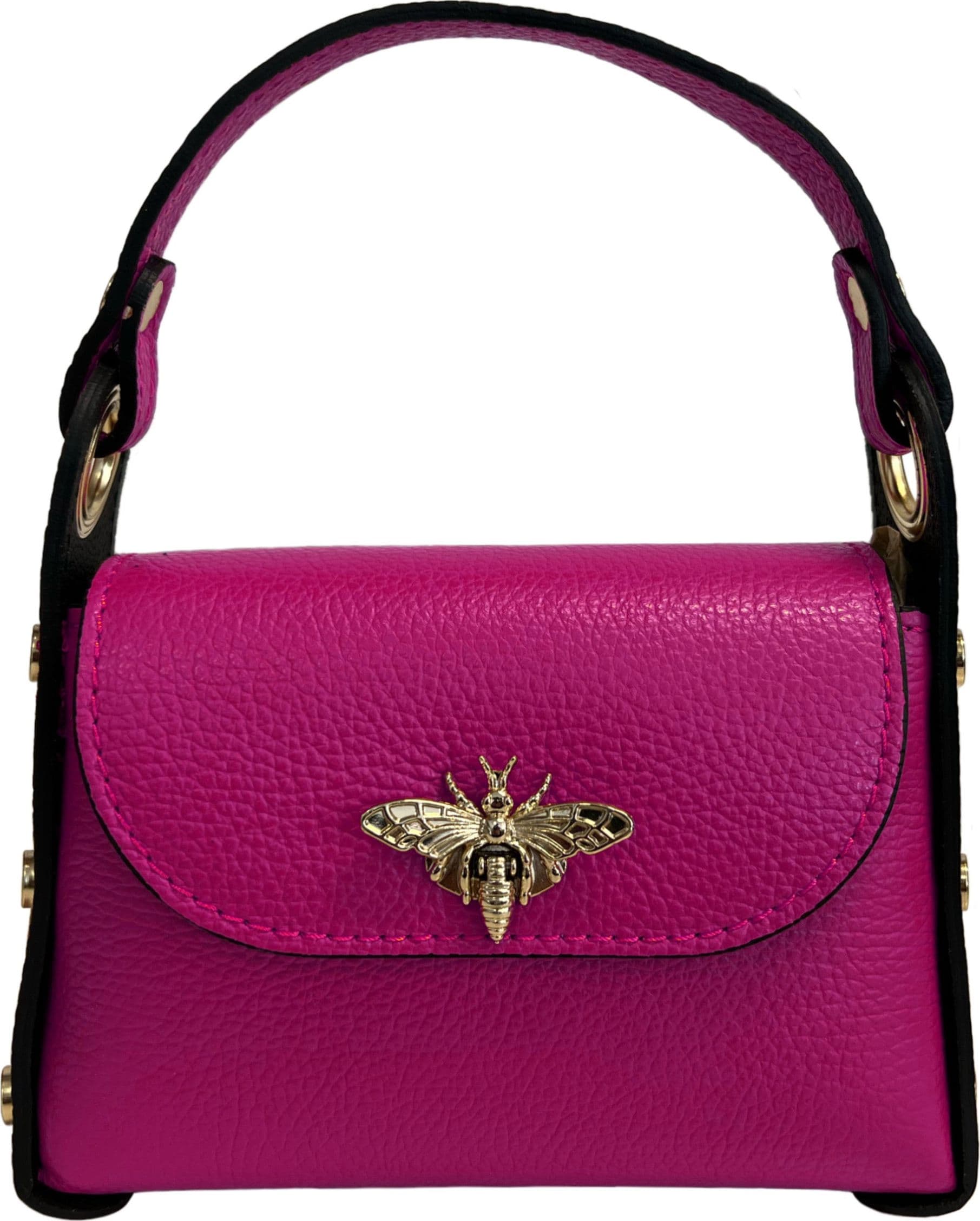 Modarno mini borsa in Vera pelle dollaro con chiusura a moschettone a forma di ape, borchie laterali, catena metallica rimovibile, manico in pelle - 51