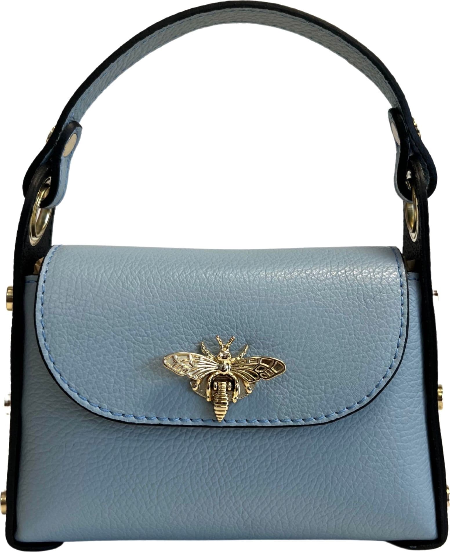 Modarno mini borsa in Vera pelle dollaro con chiusura a moschettone a forma di ape, borchie laterali, catena metallica rimovibile, manico in pelle - 79