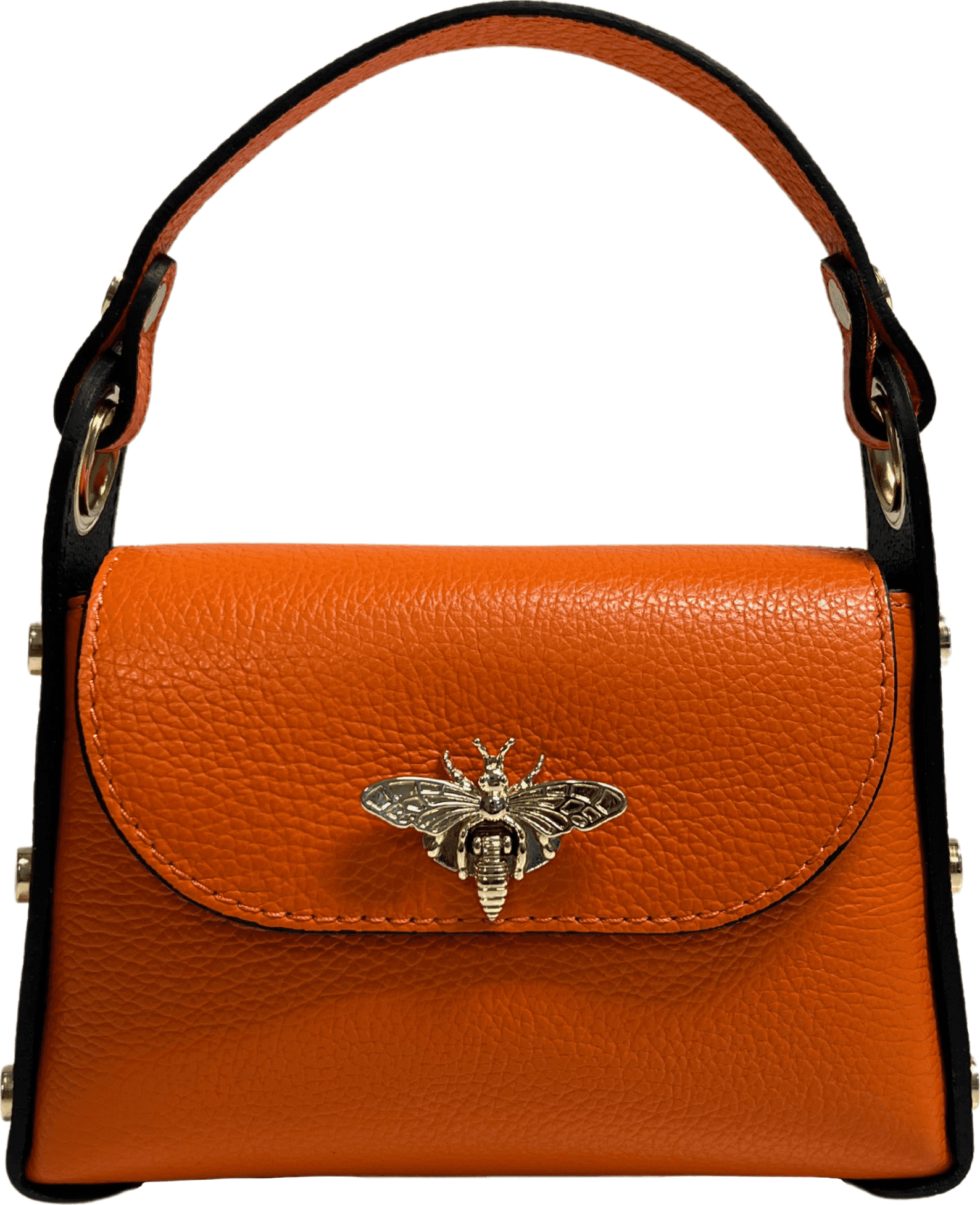 Modarno mini borsa in Vera pelle dollaro con chiusura a moschettone a forma di ape, borchie laterali, catena metallica rimovibile, manico in pelle - 83