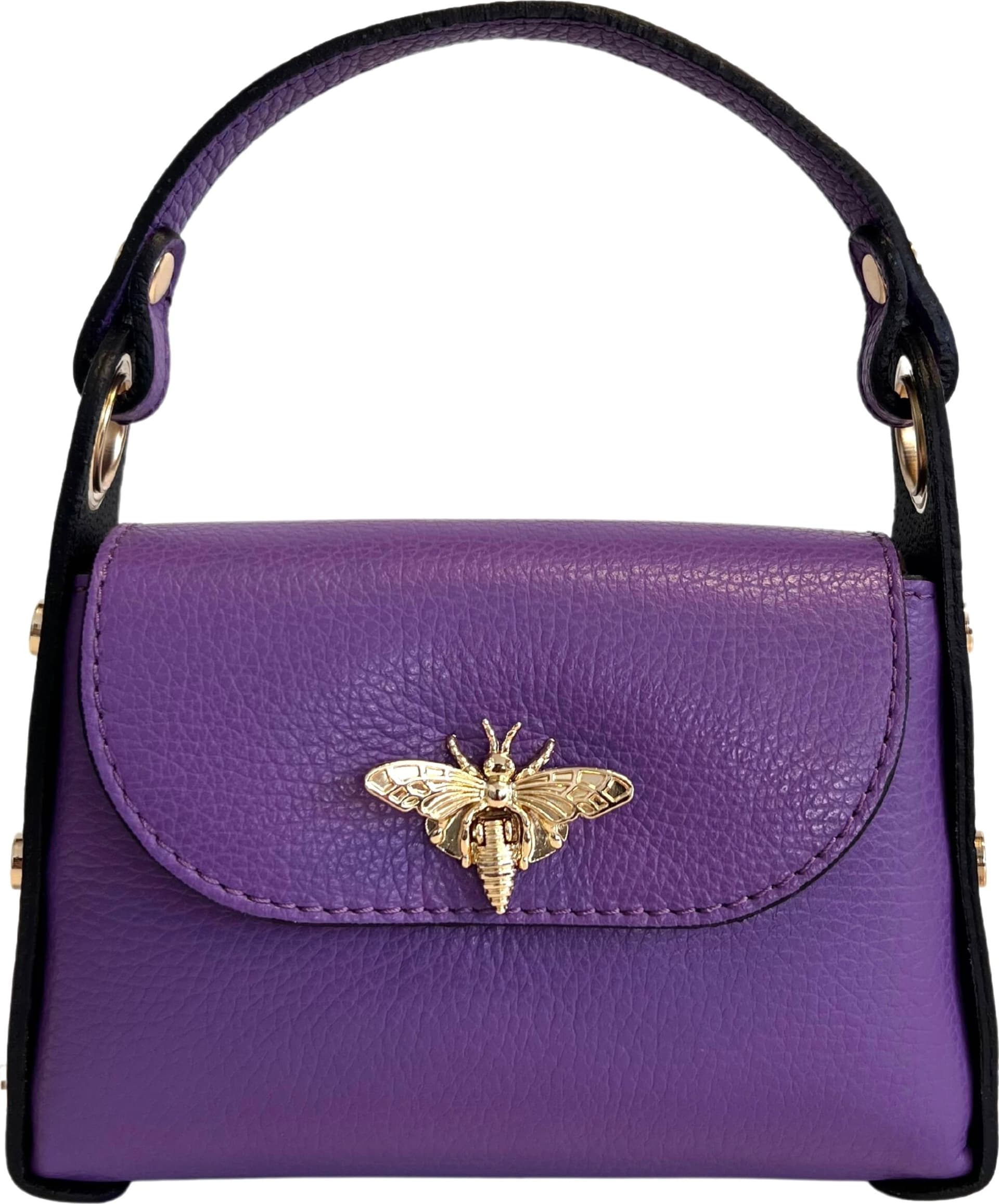 Modarno mini borsa in Vera pelle dollaro con chiusura a moschettone a forma di ape, borchie laterali, catena metallica rimovibile, manico in pelle - 55