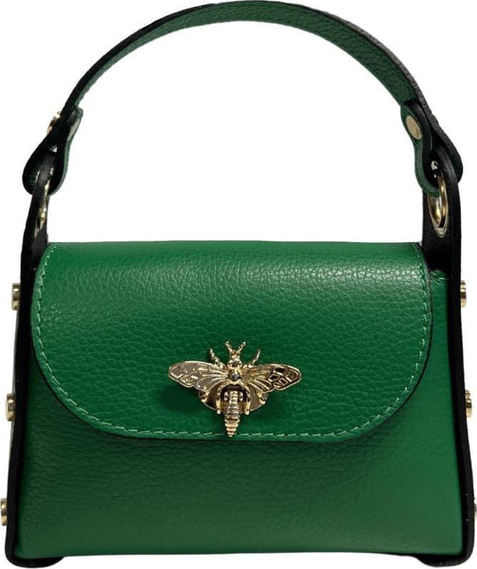 Modarno mini borsa in Vera pelle dollaro con chiusura a moschettone a forma di ape, borchie laterali, catena metallica rimovibile, manico in pelle - 64