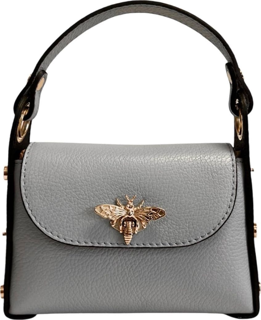 Modarno mini borsa in Vera pelle dollaro con chiusura a moschettone a forma di ape, borchie laterali, catena metallica rimovibile, manico in pelle - 60