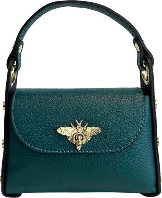 Modarno mini borsa in Vera pelle dollaro con chiusura a moschettone a forma di ape, borchie laterali, catena metallica rimovibile, manico in pelle - 69