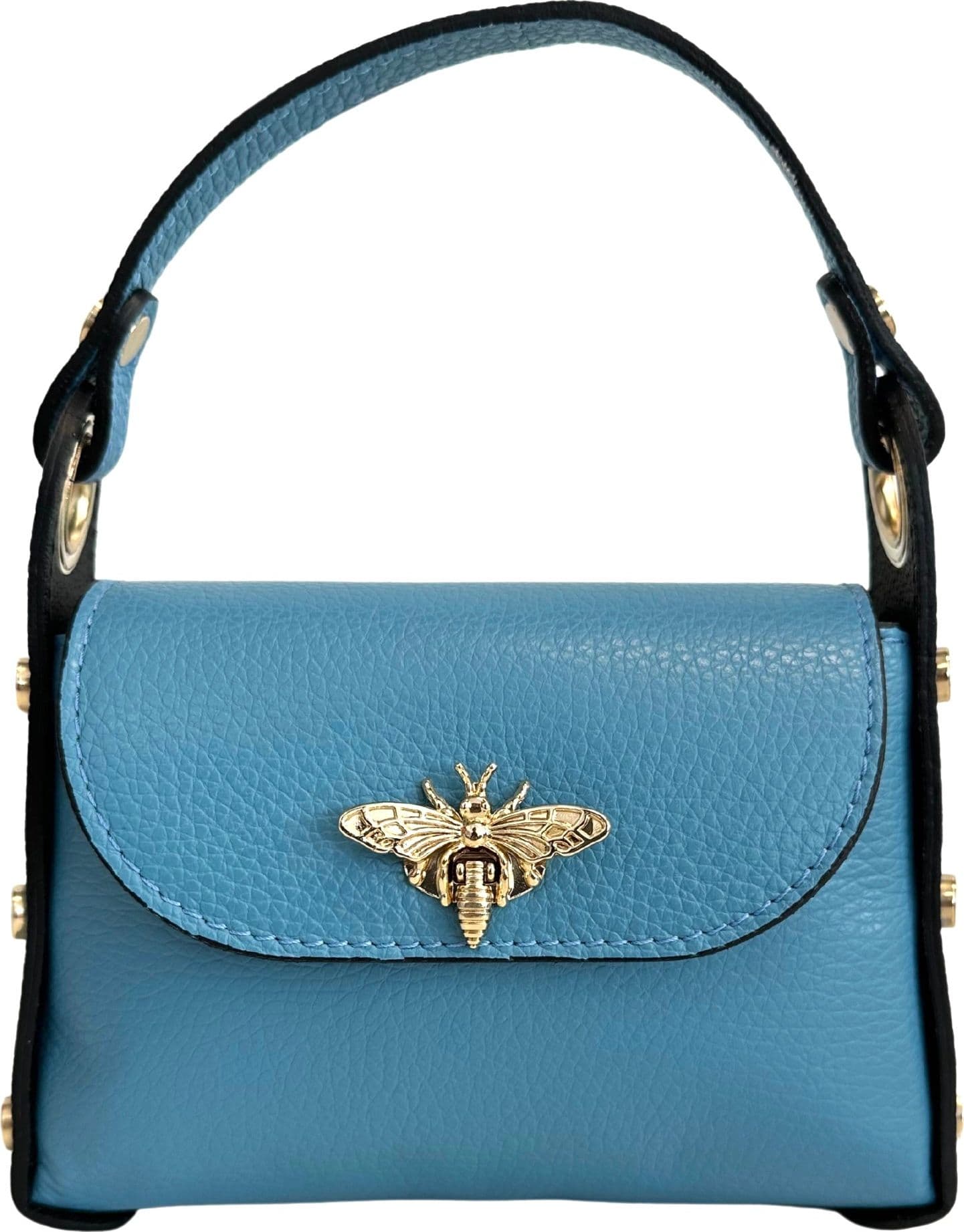 Modarno mini borsa in Vera pelle dollaro con chiusura a moschettone a forma di ape, borchie laterali, catena metallica rimovibile, manico in pelle - 72