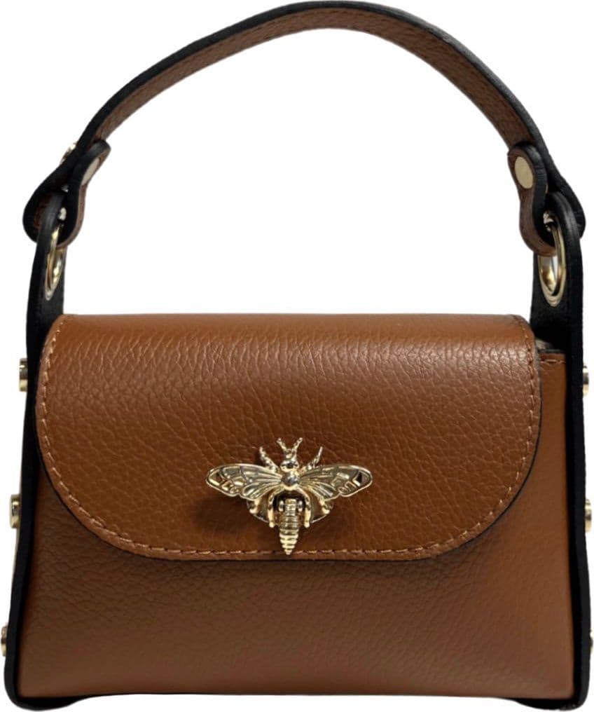Modarno mini borsa in Vera pelle dollaro con chiusura a moschettone a forma di ape, borchie laterali, catena metallica rimovibile, manico in pelle - 63