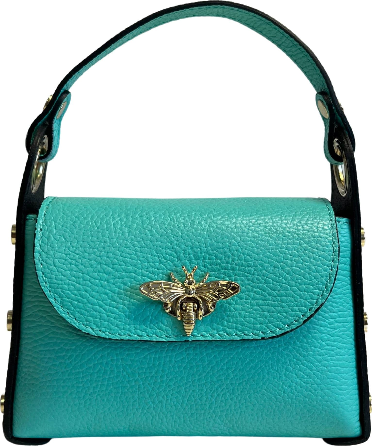 Modarno mini borsa in Vera pelle dollaro con chiusura a moschettone a forma di ape, borchie laterali, catena metallica rimovibile, manico in pelle - 78