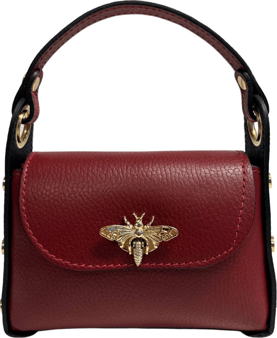 Modarno mini borsa in Vera pelle dollaro con chiusura a moschettone a forma di ape, borchie laterali, catena metallica rimovibile, manico in pelle - 67