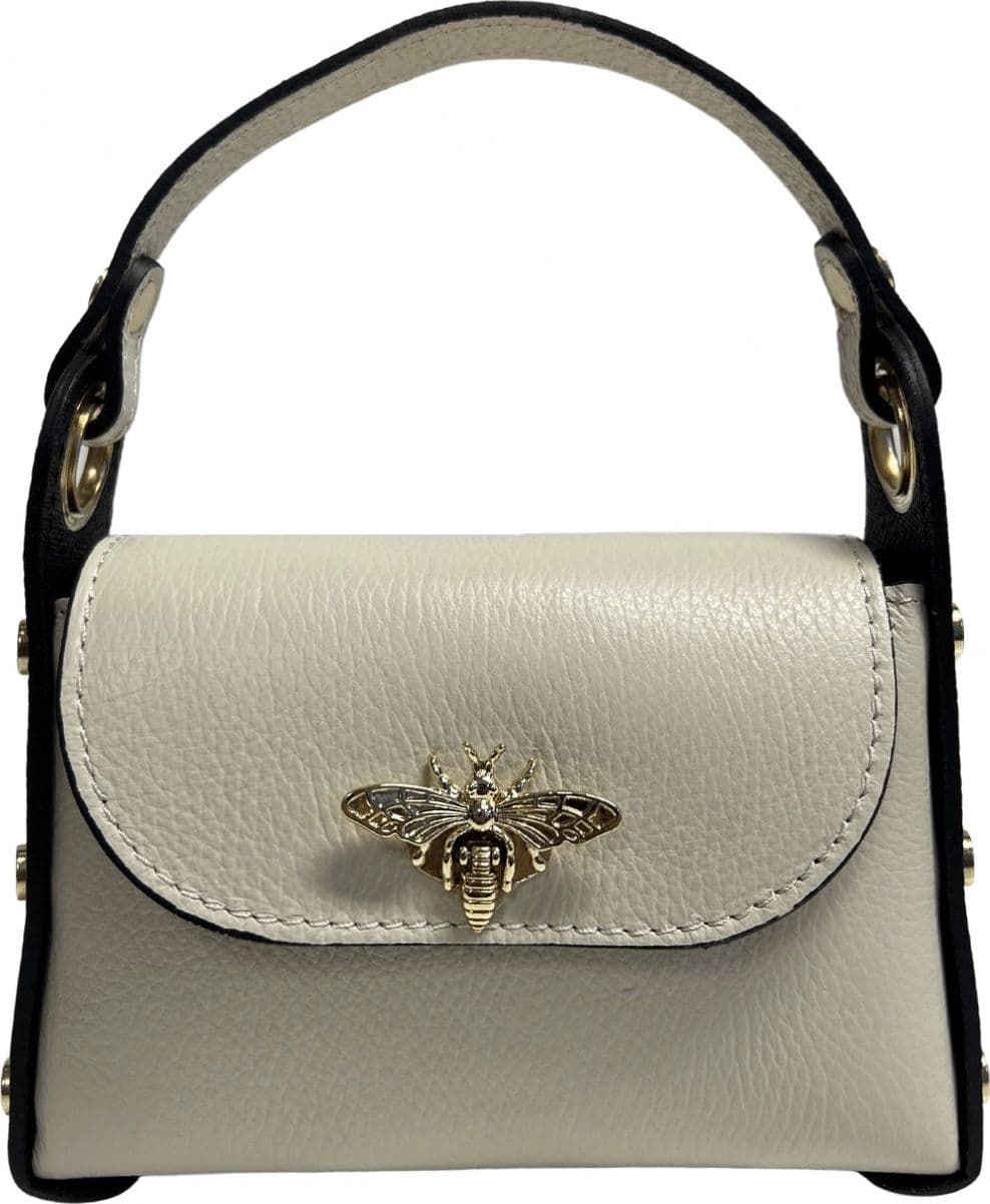 Modarno mini borsa in Vera pelle dollaro con chiusura a moschettone a forma di ape, borchie laterali, catena metallica rimovibile, manico in pelle - 62