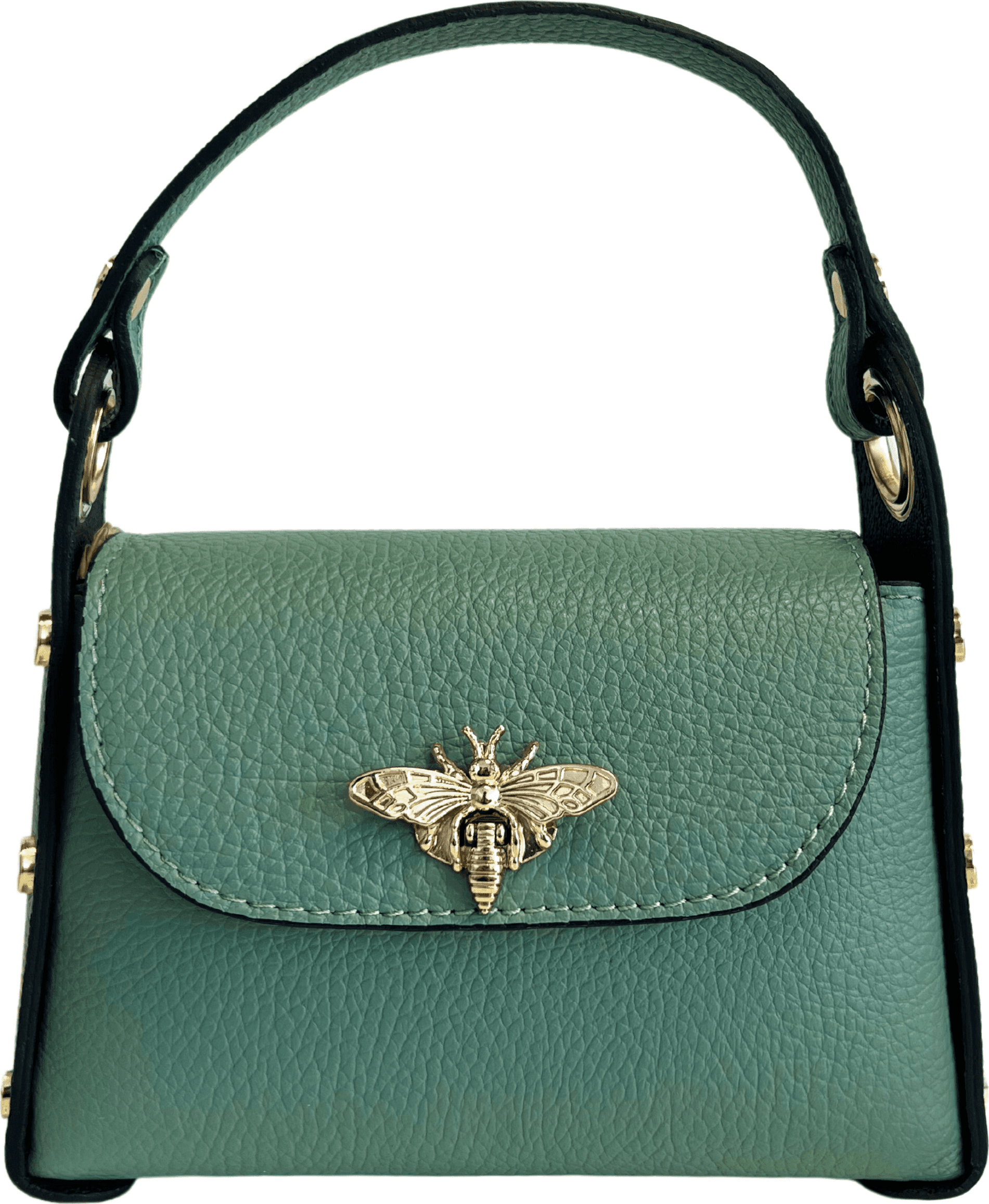 Modarno mini borsa in Vera pelle dollaro con chiusura a moschettone a forma di ape, borchie laterali, catena metallica rimovibile, manico in pelle - 86